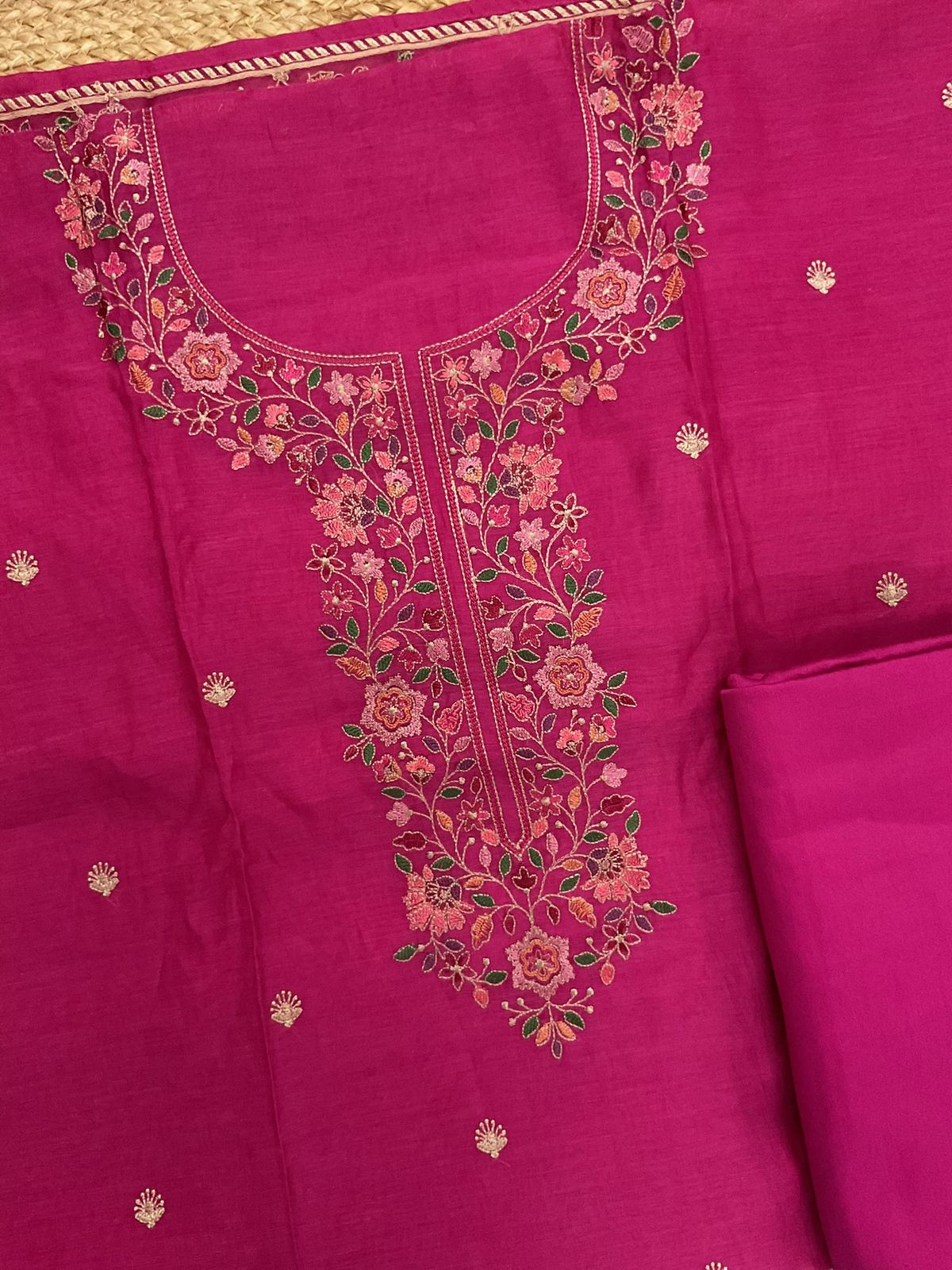 Pure Mul Chanderi Embroidered Suit - Pink