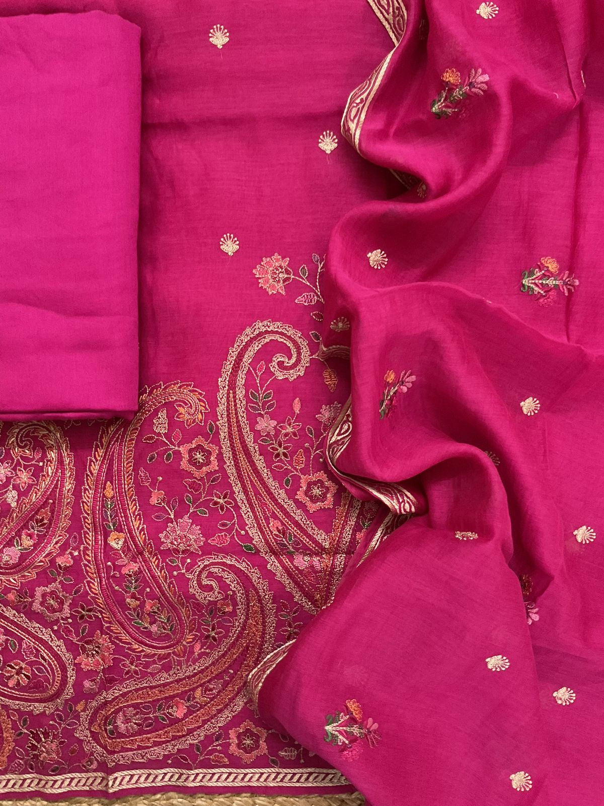 Pure Mul Chanderi Embroidered Suit - Pink