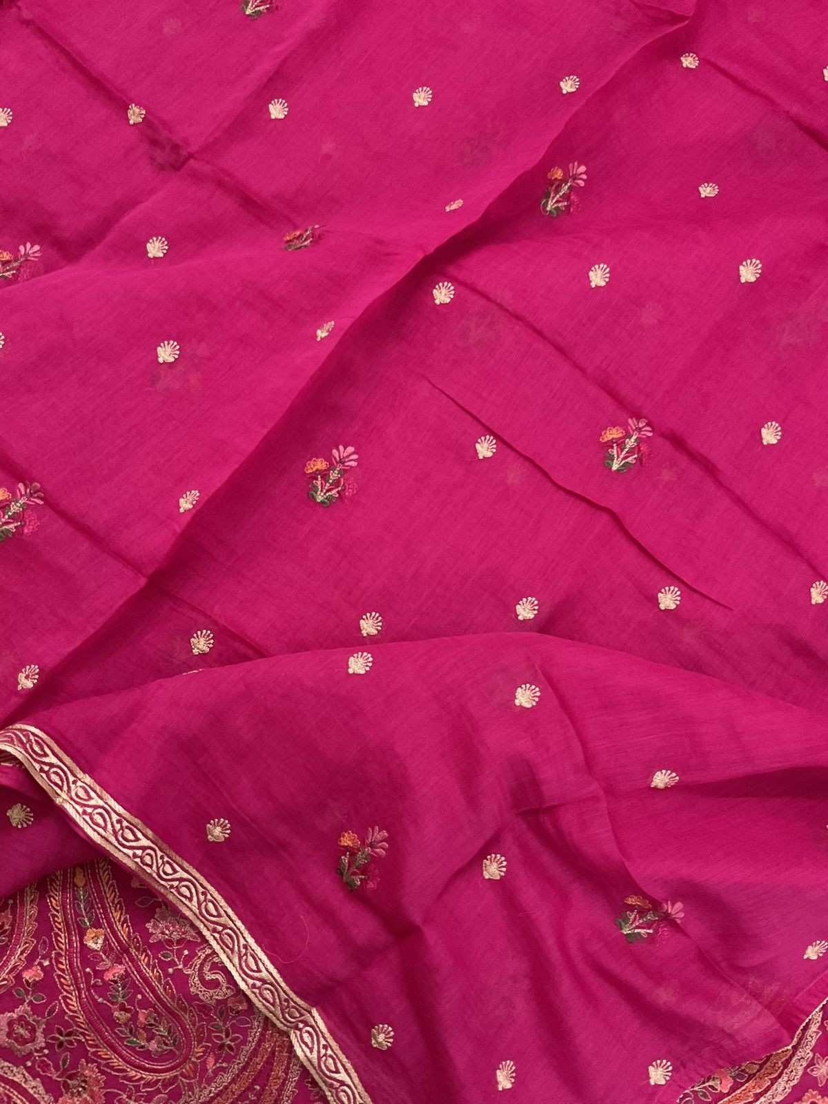 Pure Mul Chanderi Embroidered Suit - Pink