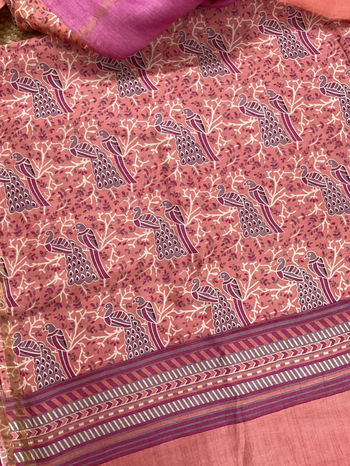 Pure Mul Chanderi Printed Suit - Peach
