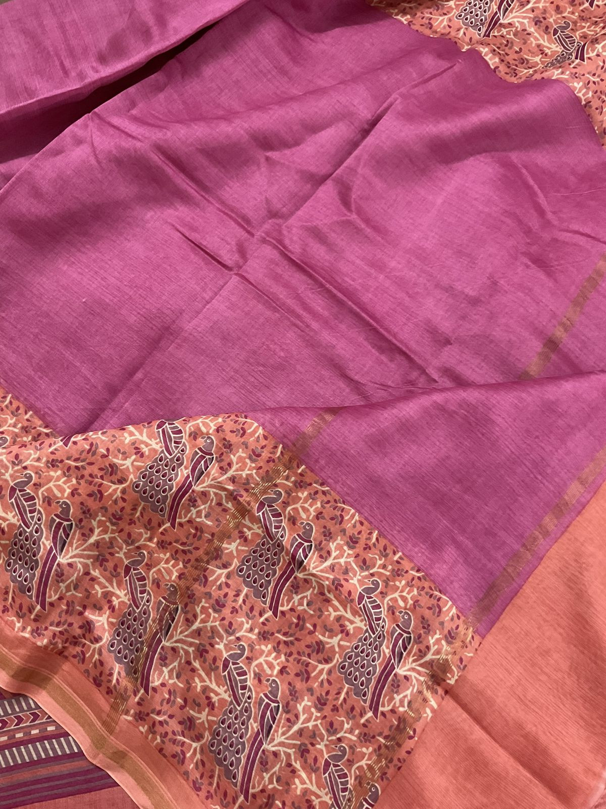 Pure Mul Chanderi Printed Suit - Peach