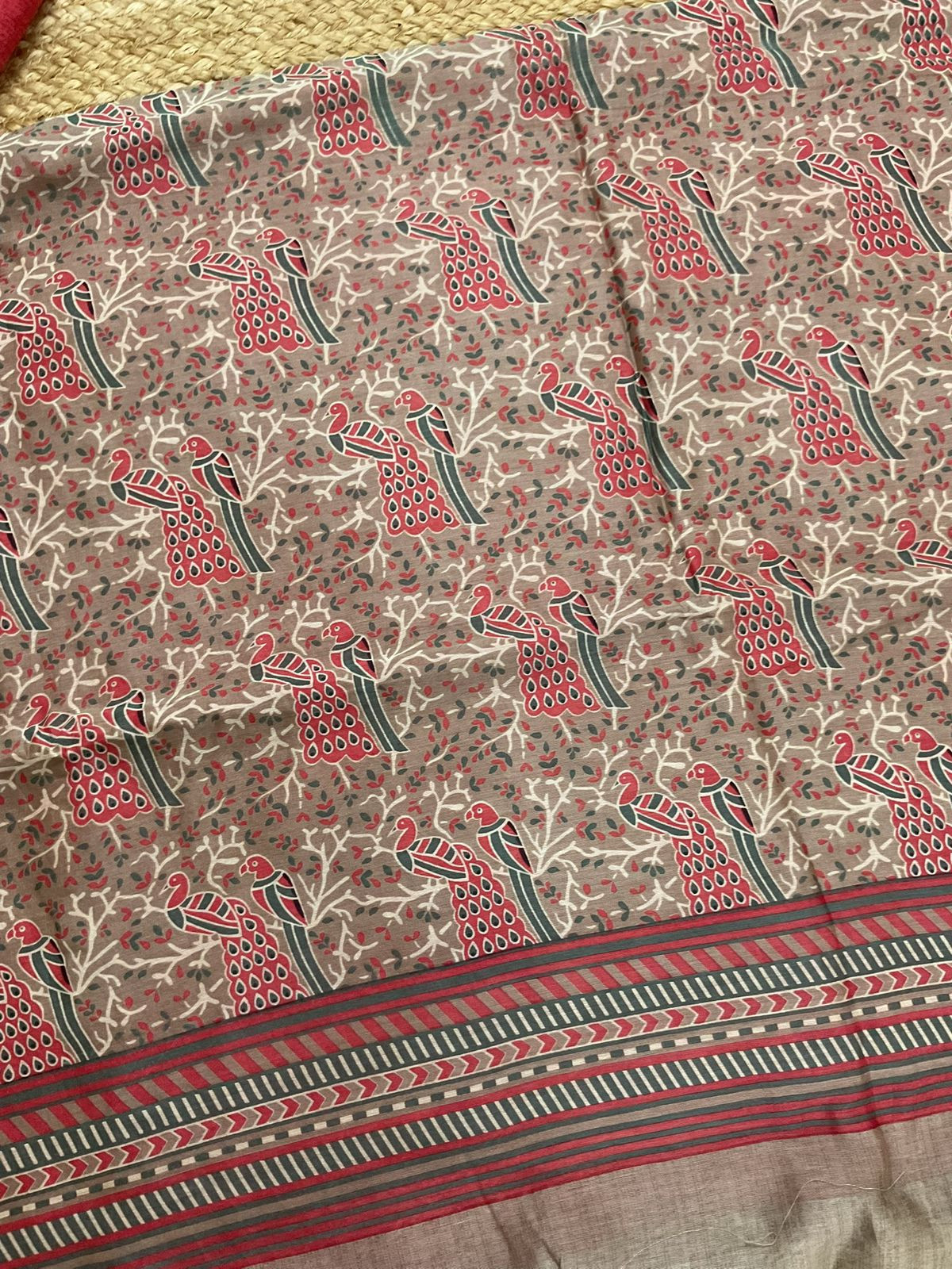 Pure Mul Chanderi Printed Suit - Beige