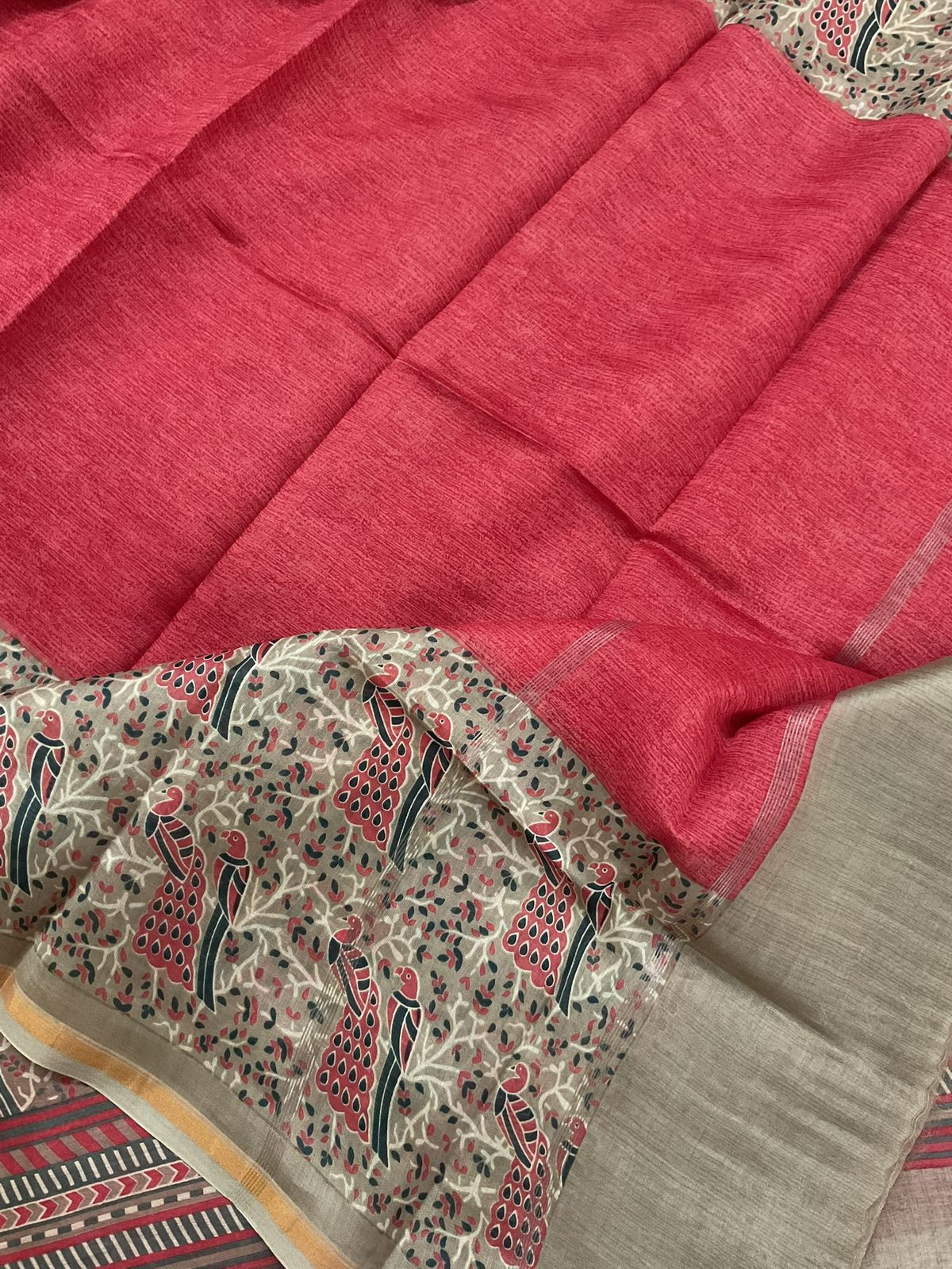 Pure Mul Chanderi Printed Suit - Beige