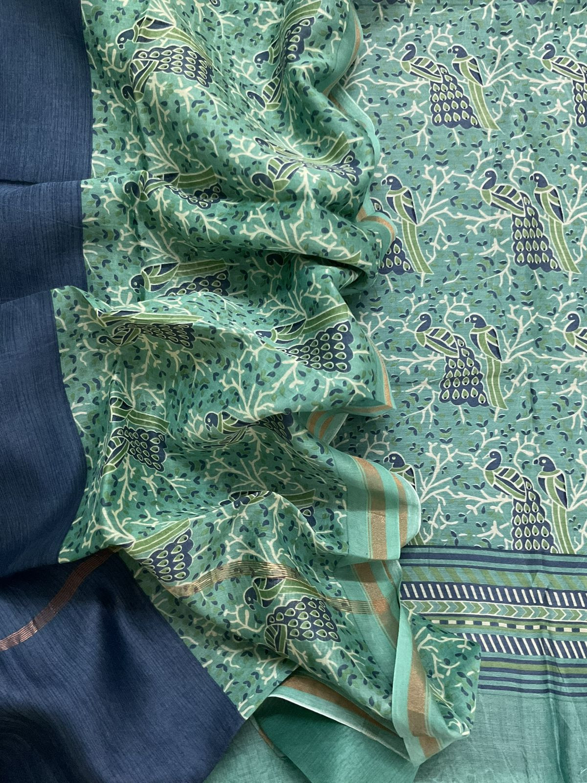 Pure Mul Chanderi Printed Suit - Blue
