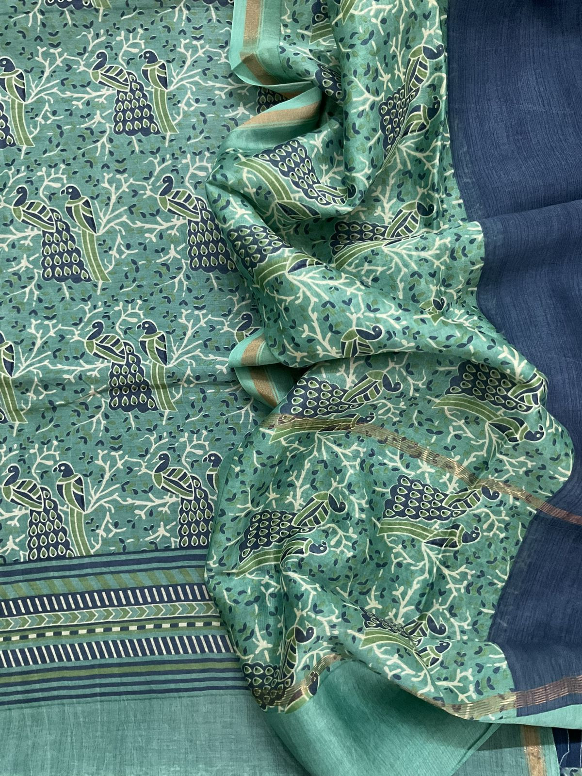 Pure Mul Chanderi Printed Suit - Blue
