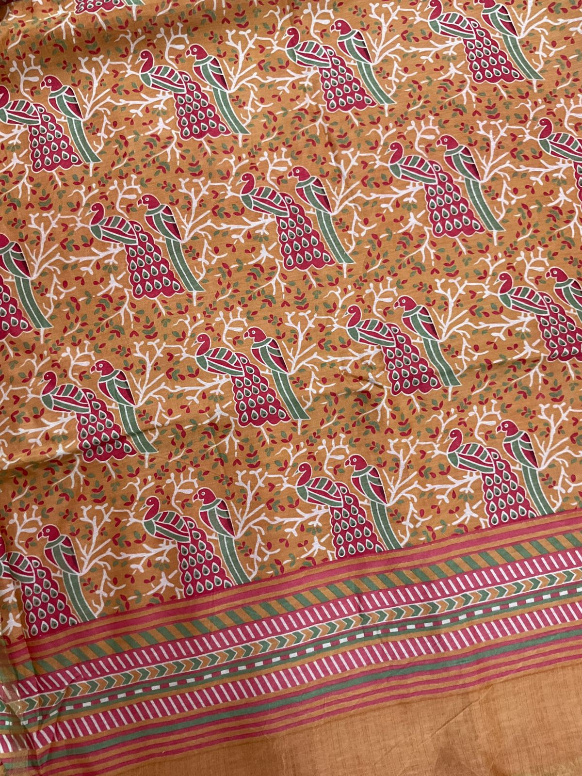 Pure Mul Chanderi Printed Suit - Mustard