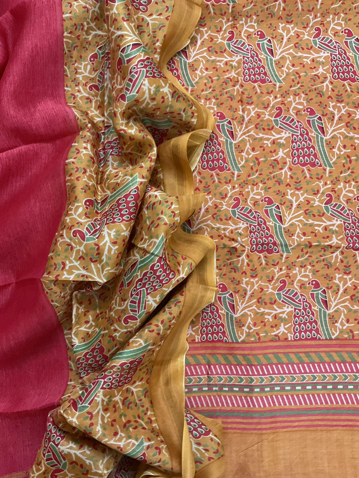 Pure Mul Chanderi Printed Suit - Mustard