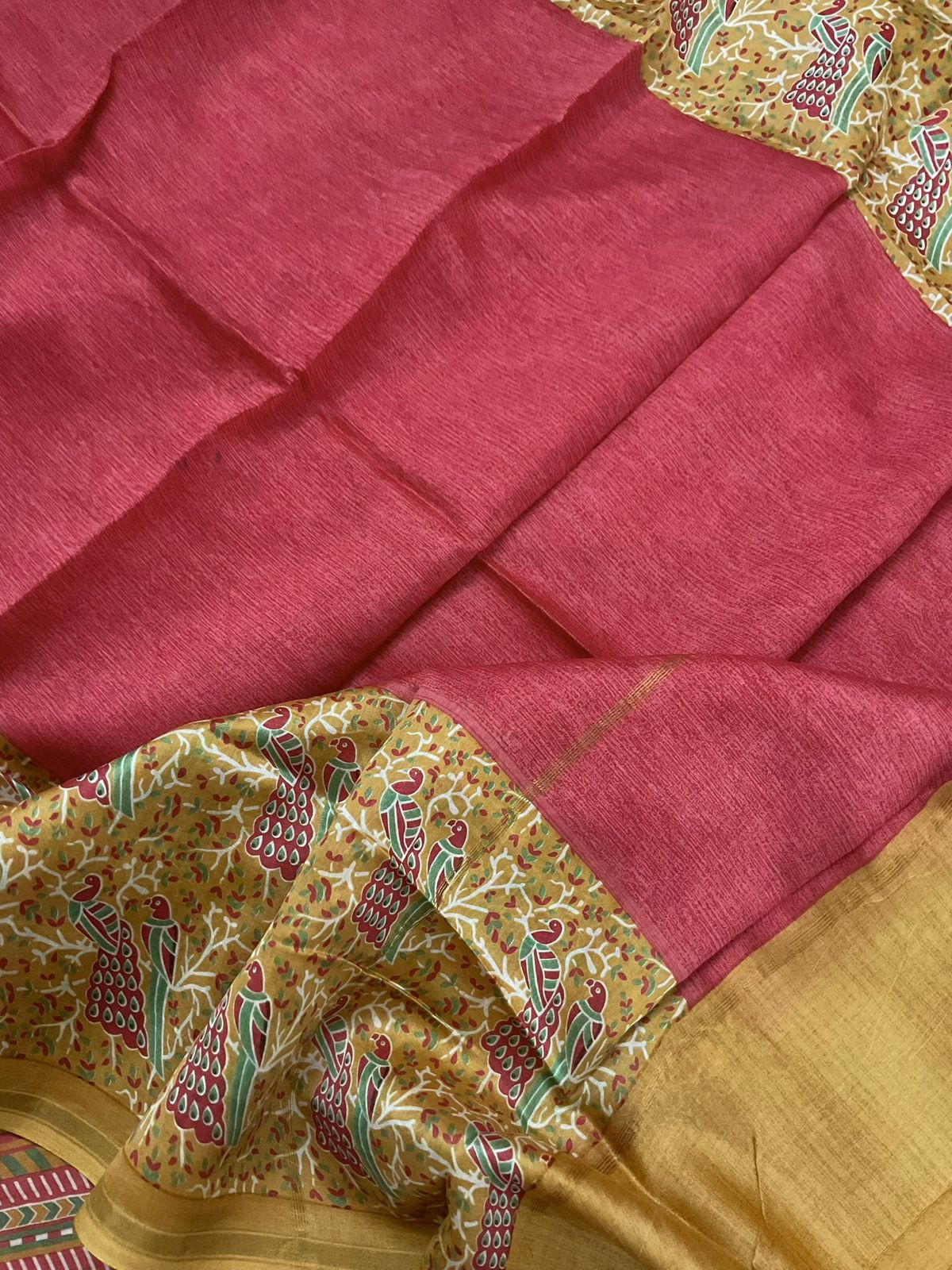 Pure Mul Chanderi Printed Suit - Mustard