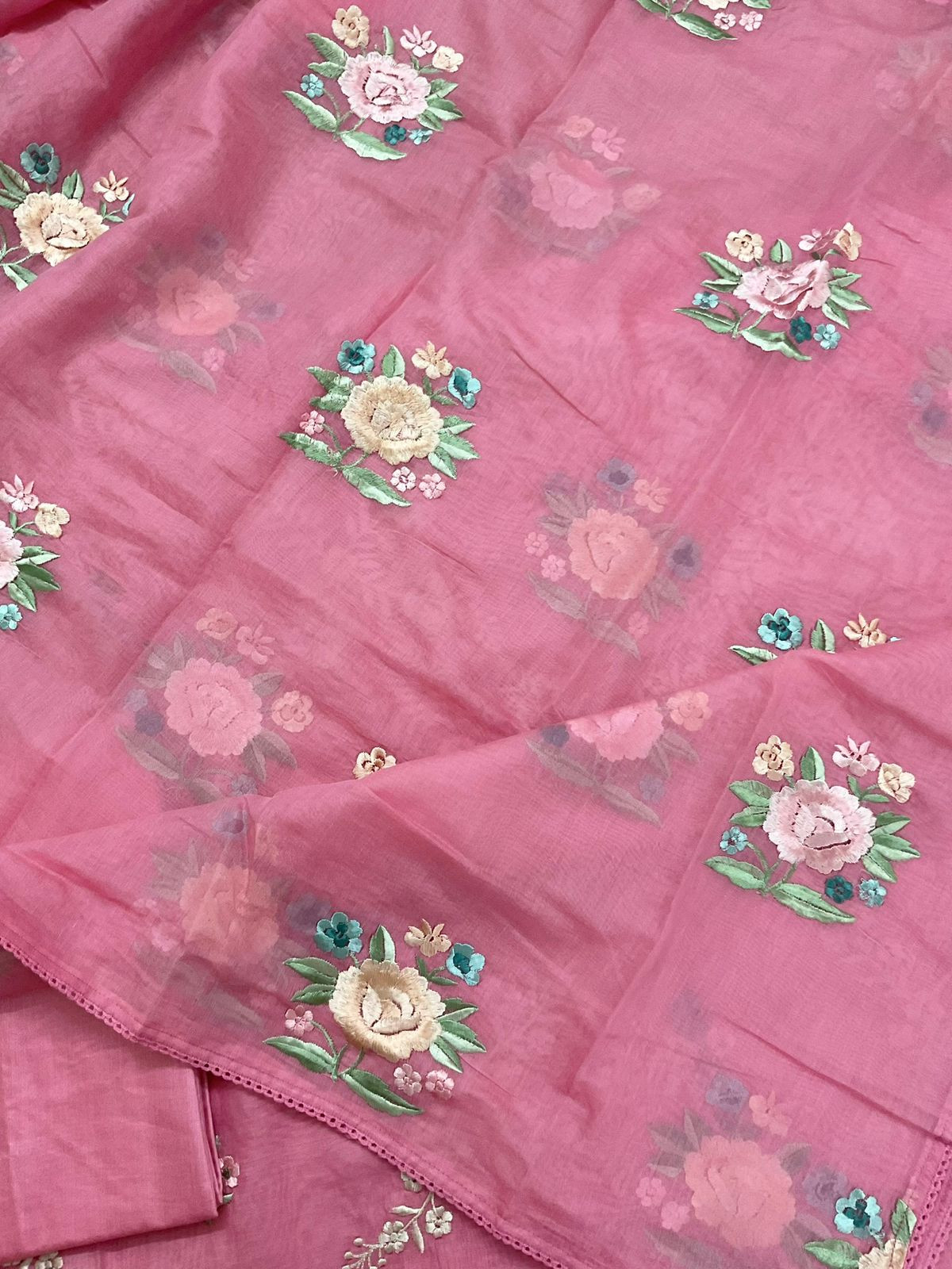 Soft Chanderi Embroidered Suit - Pink