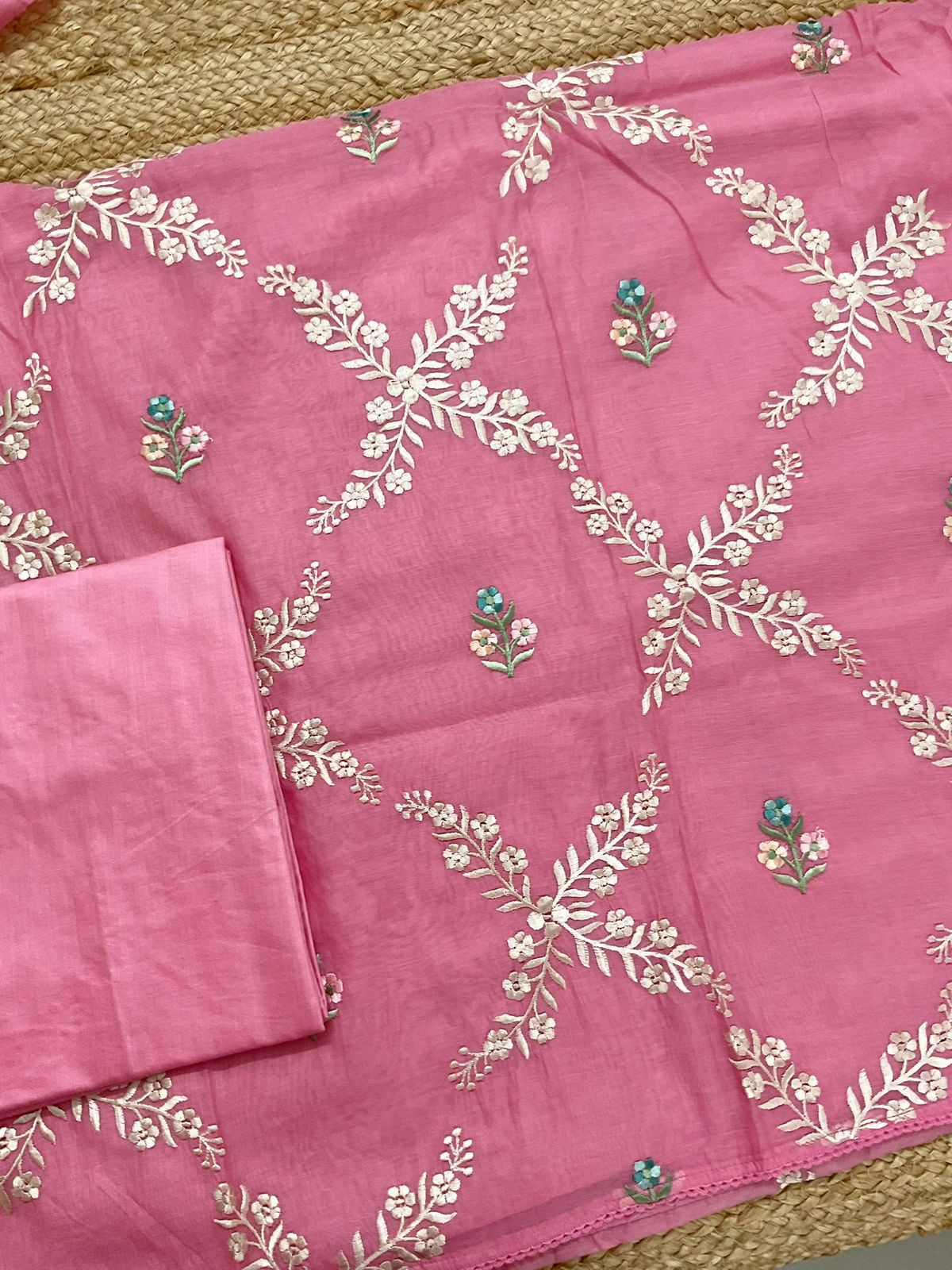 Soft Chanderi Embroidered Suit - Pink