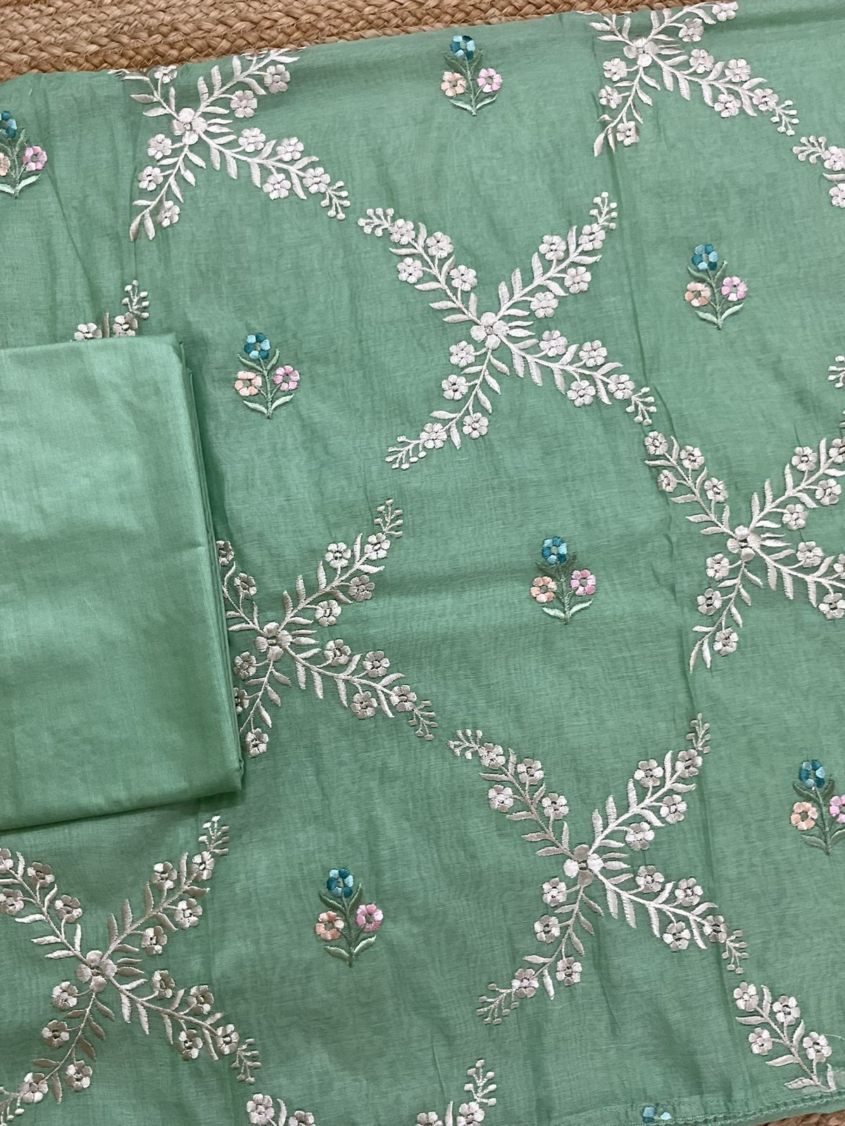 Soft Chanderi Embroidered Suit - Green