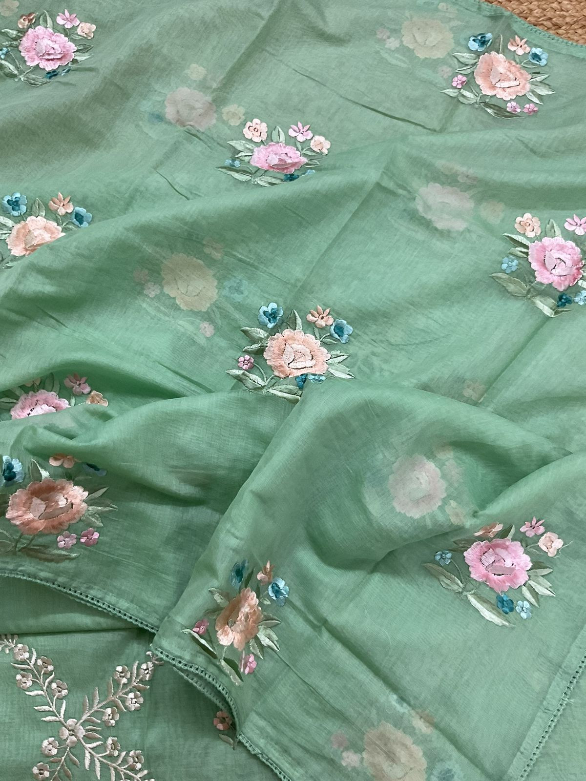 Soft Chanderi Embroidered Suit - Green
