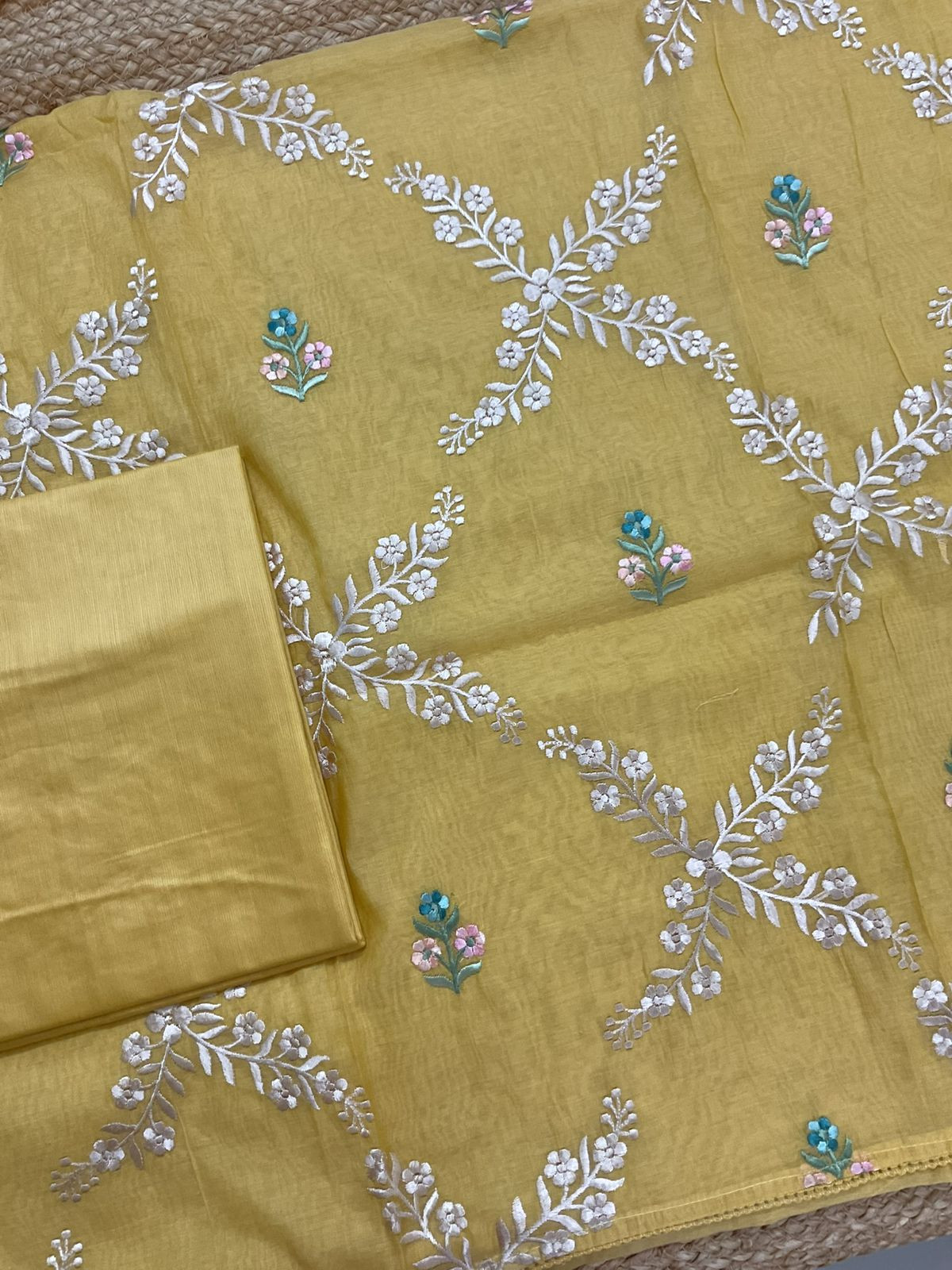 Soft Chanderi Embroidered Suit - Yellow