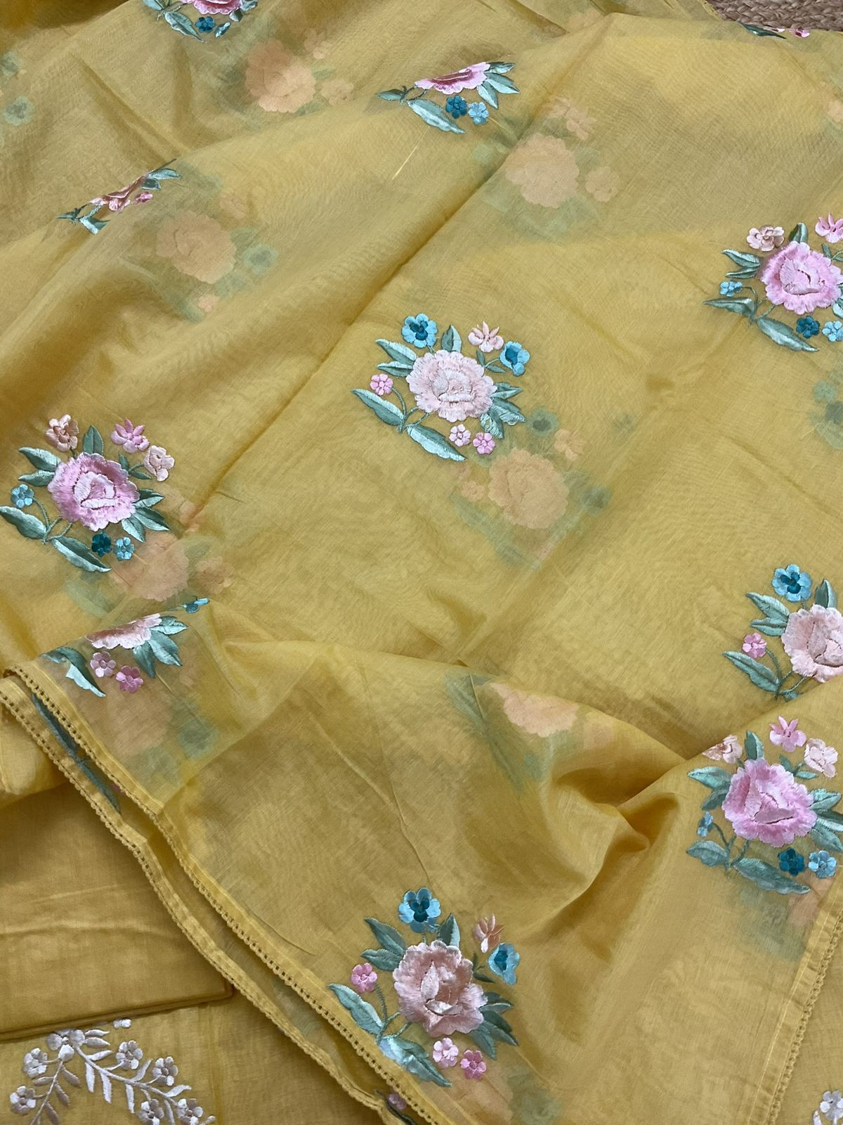Soft Chanderi Embroidered Suit - Yellow