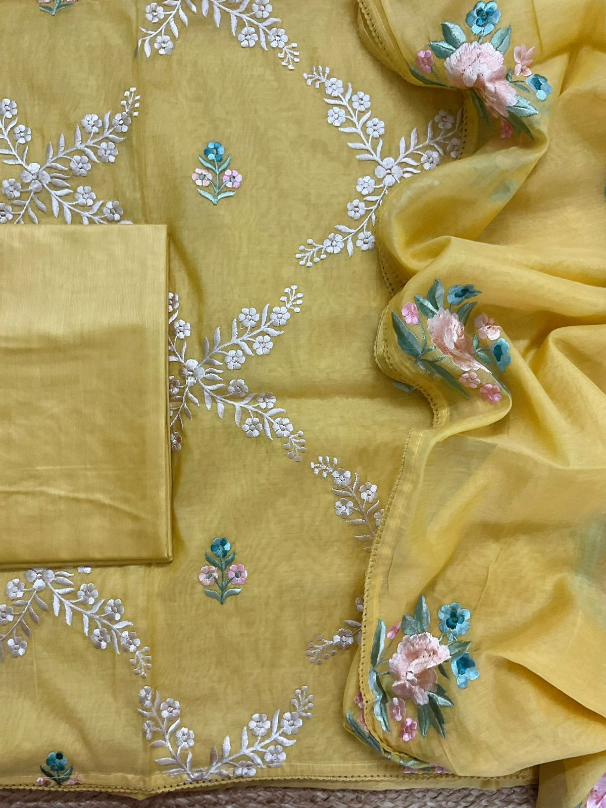 Soft Chanderi Embroidered Suit - Yellow