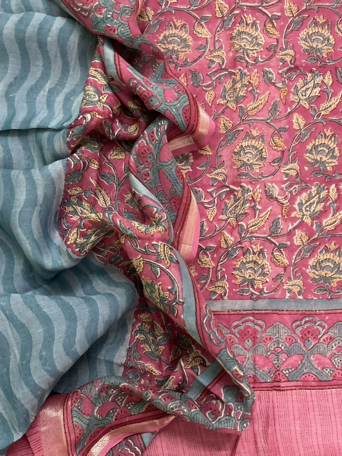 Pure Mul Chanderi Printed Suit - Pink