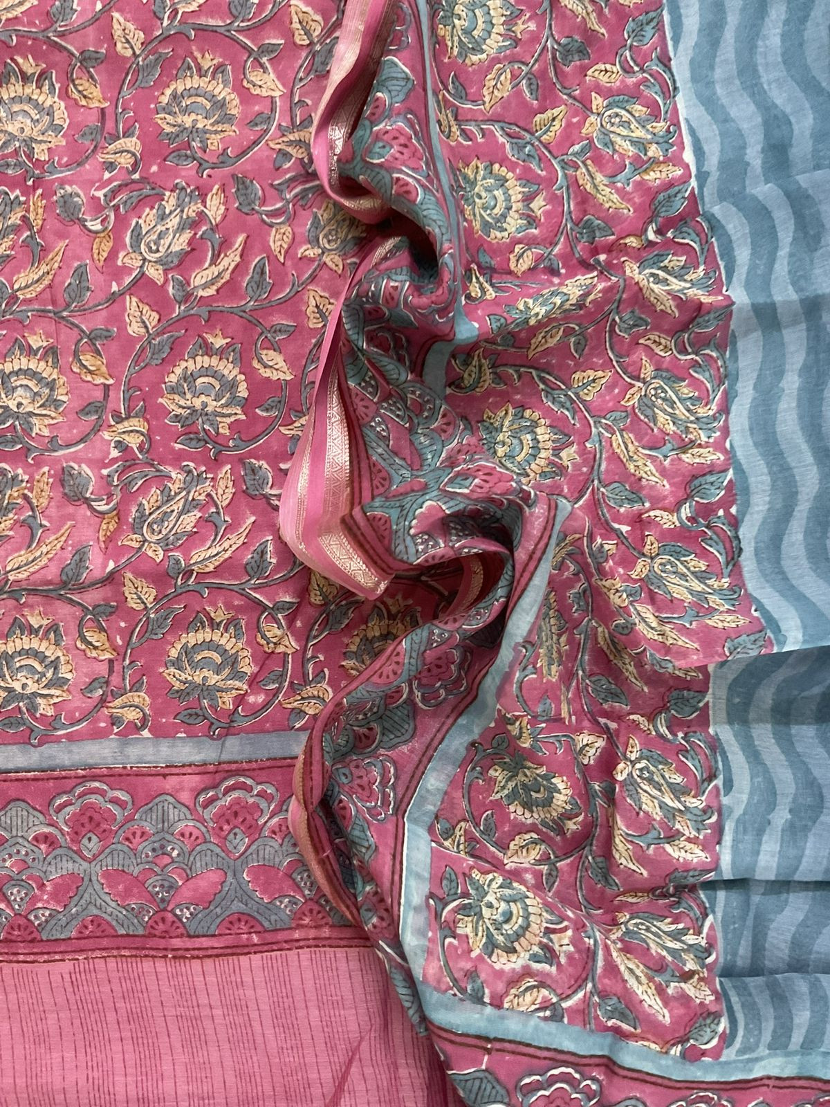 Pure Mul Chanderi Printed Suit - Pink
