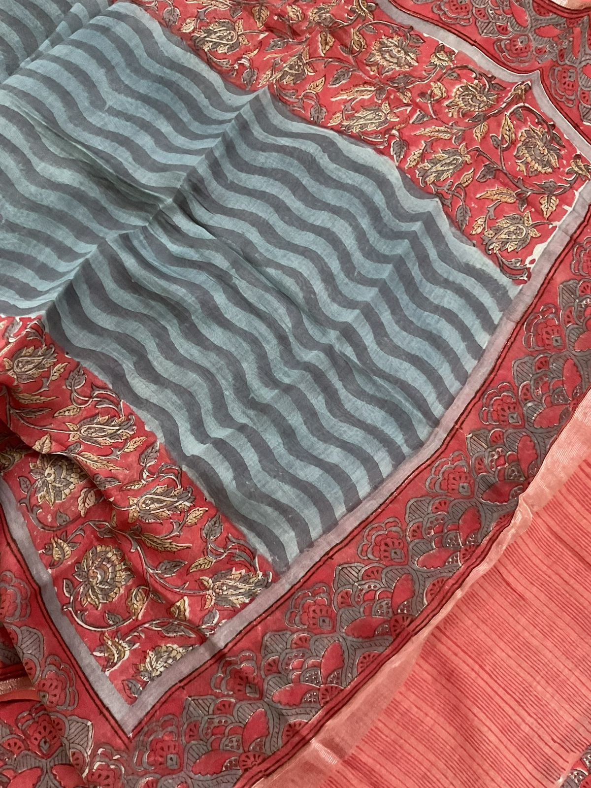 Pure Mul Chanderi Printed Suit - Peach
