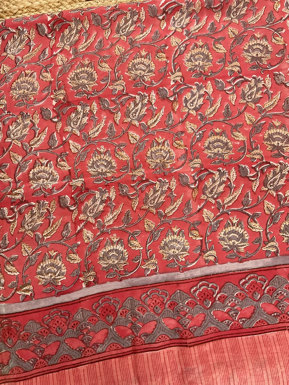 Pure Mul Chanderi Printed Suit - Peach
