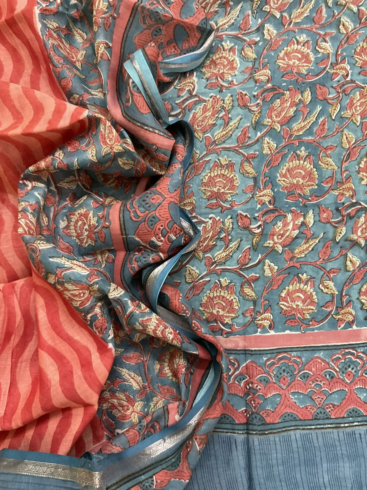 Pure Mul Chanderi Printed Suit - Blue