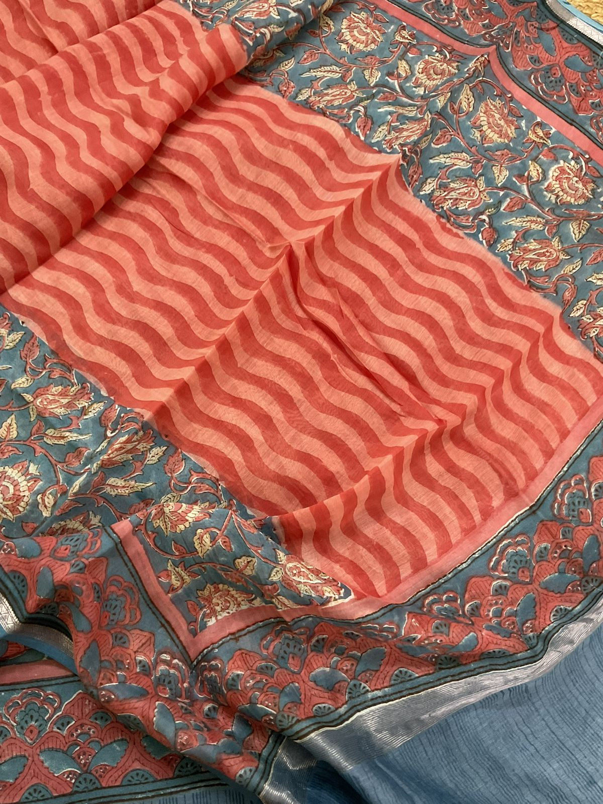 Pure Mul Chanderi Printed Suit - Blue