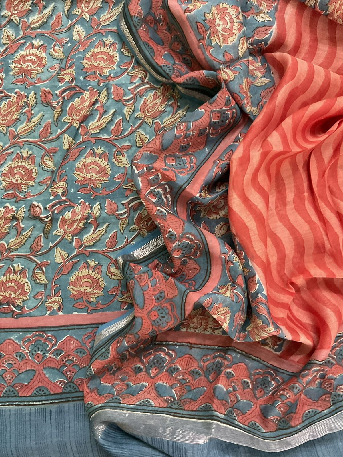 Pure Mul Chanderi Printed Suit - Blue