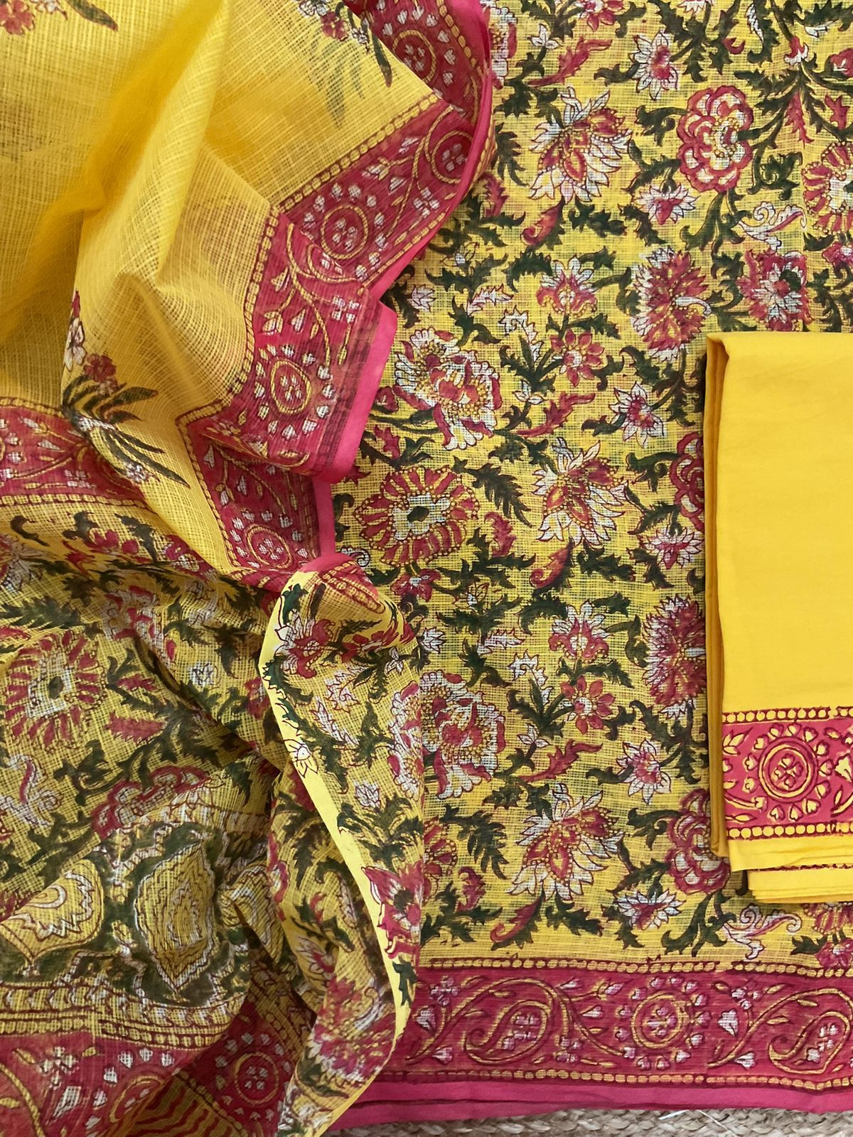 Pure Fine Kota Cotton Printed Suit - Yellow