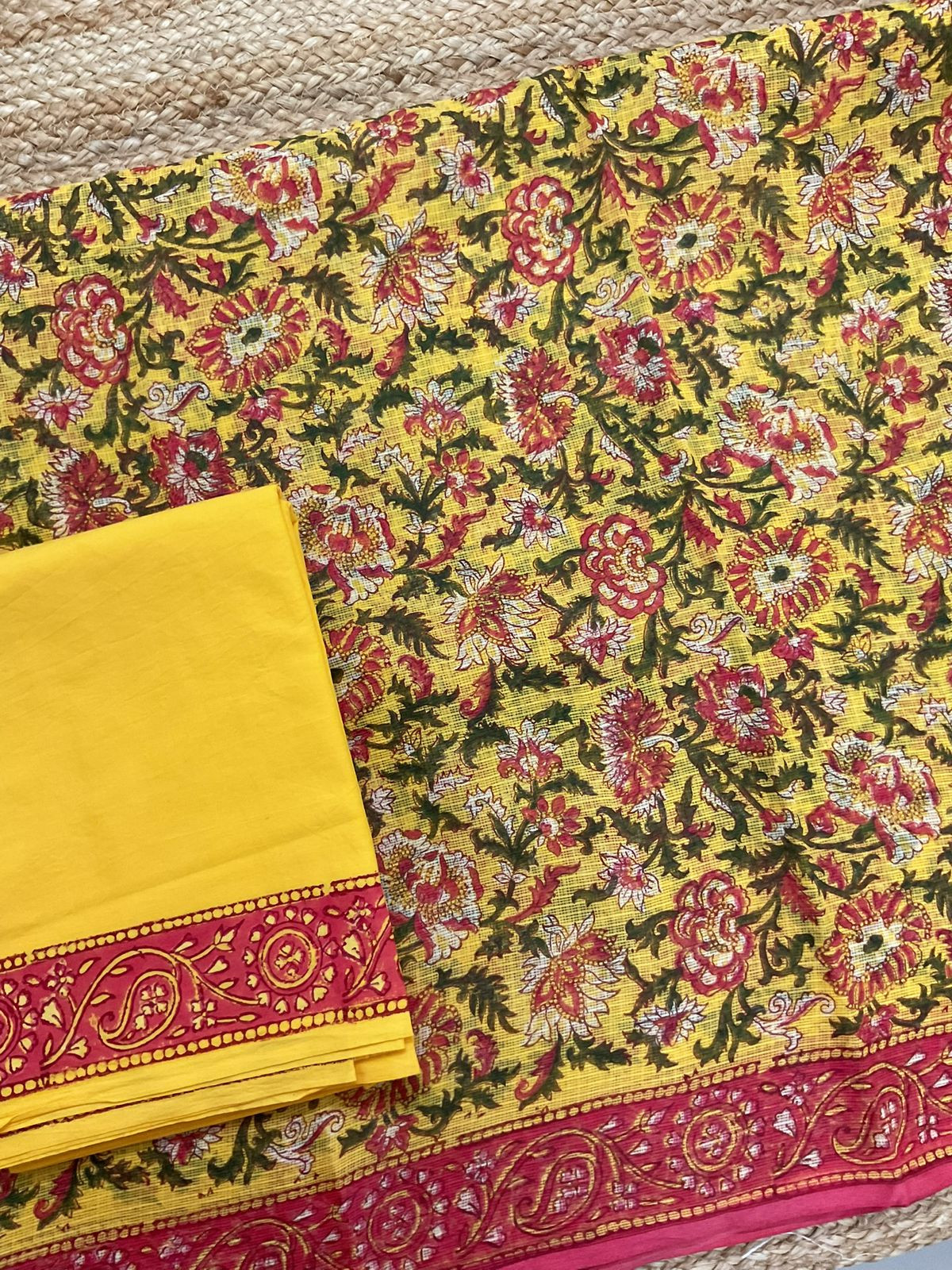 Pure Fine Kota Cotton Printed Suit - Yellow