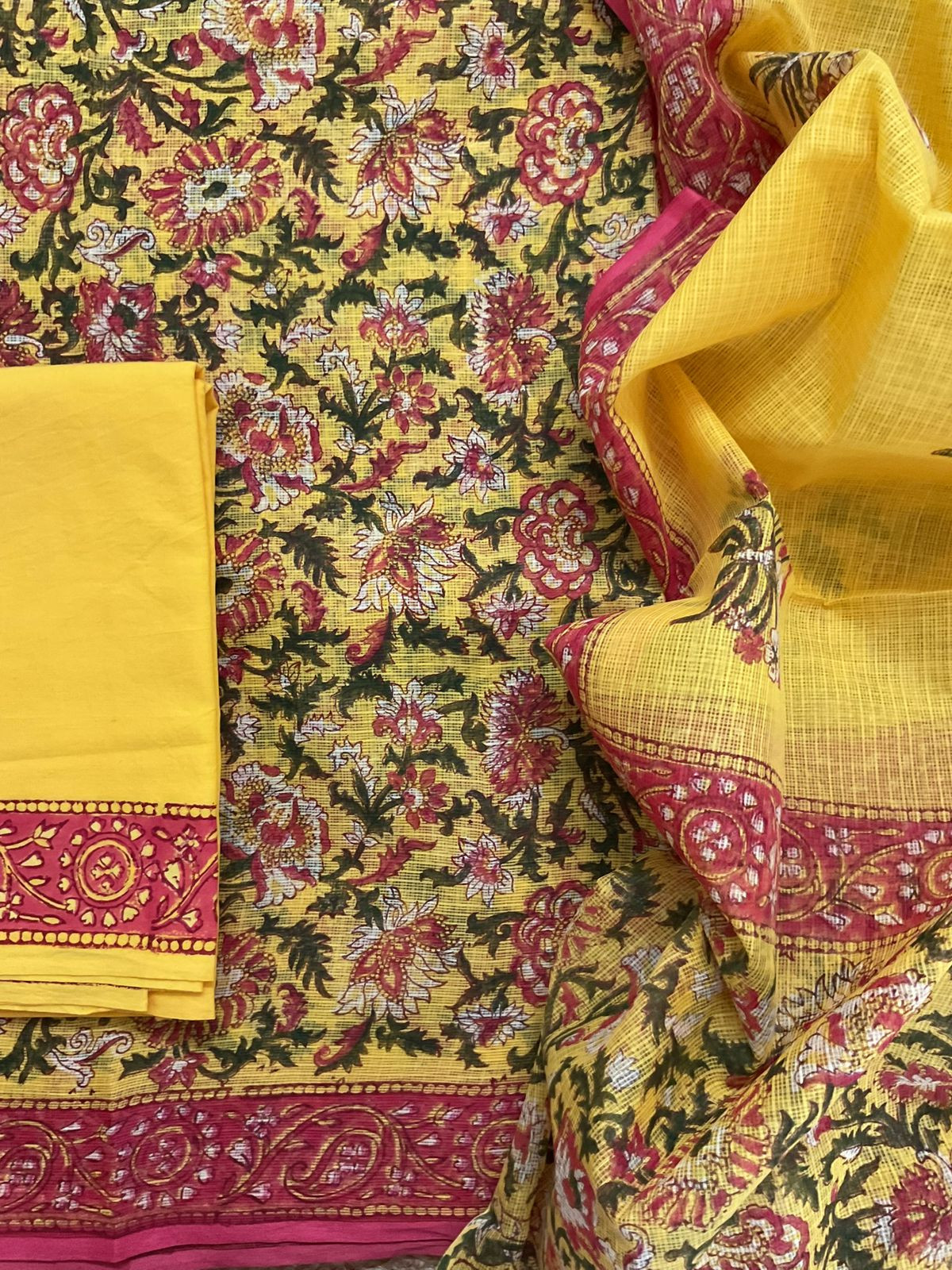 Pure Fine Kota Cotton Printed Suit - Yellow