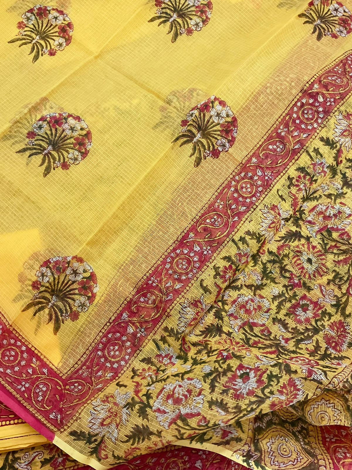 Pure Fine Kota Cotton Printed Suit - Yellow