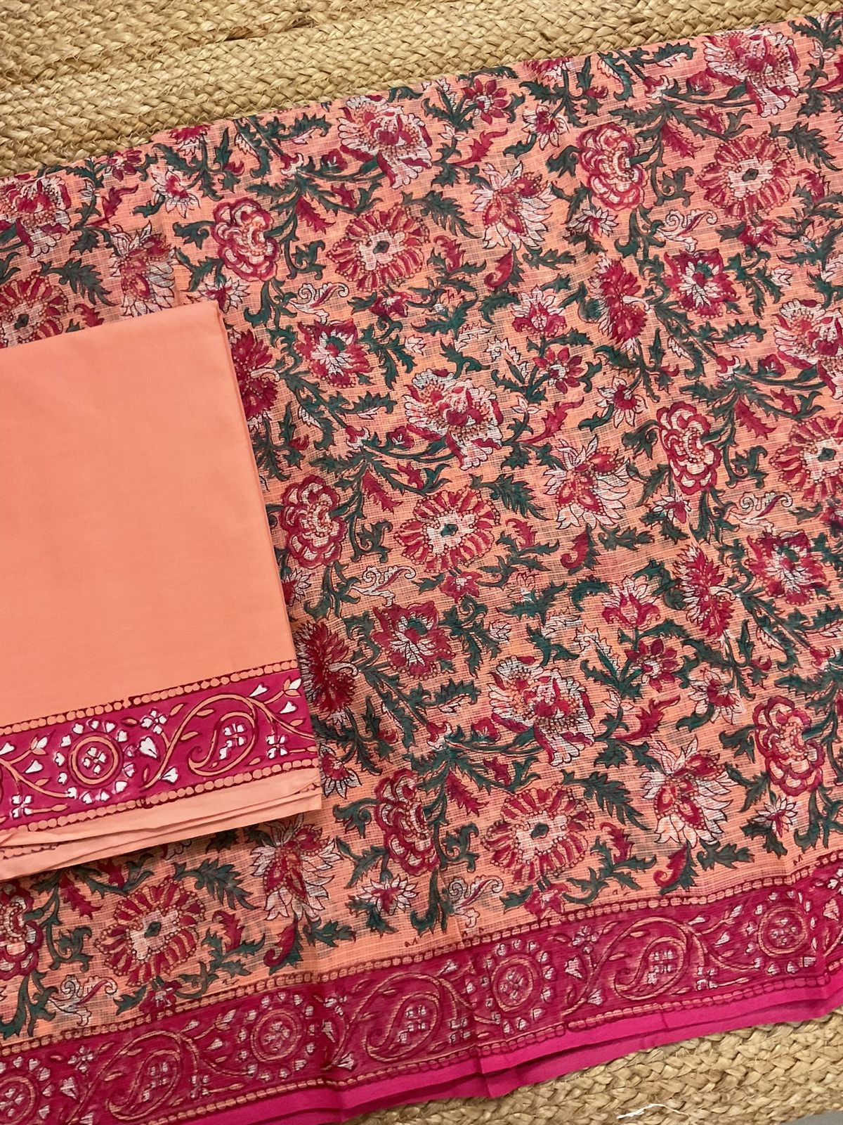 Pure Fine Kota Cotton Printed Suit - Peach
