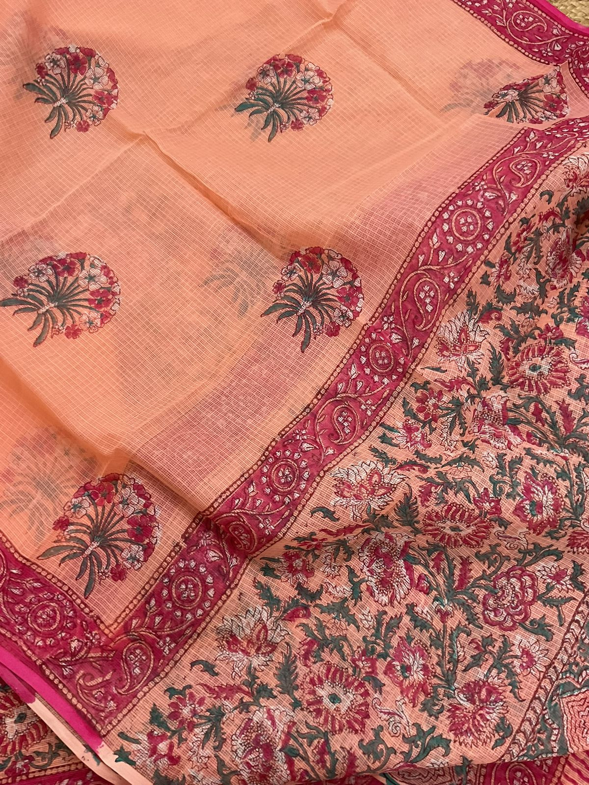 Pure Fine Kota Cotton Printed Suit - Peach
