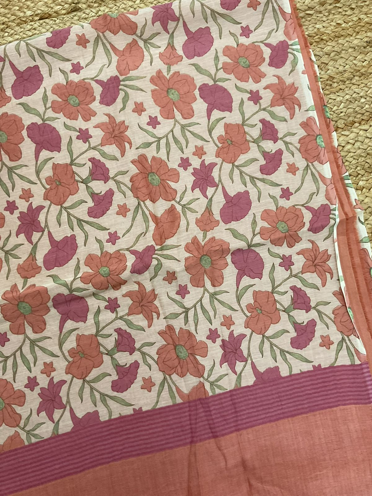 Pure Mul Chanderi Printed Suit - Peach