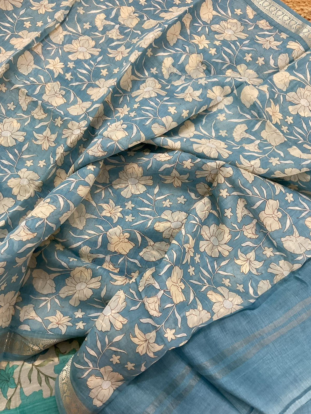 Pure Mul Chanderi Printed Suit - Blue