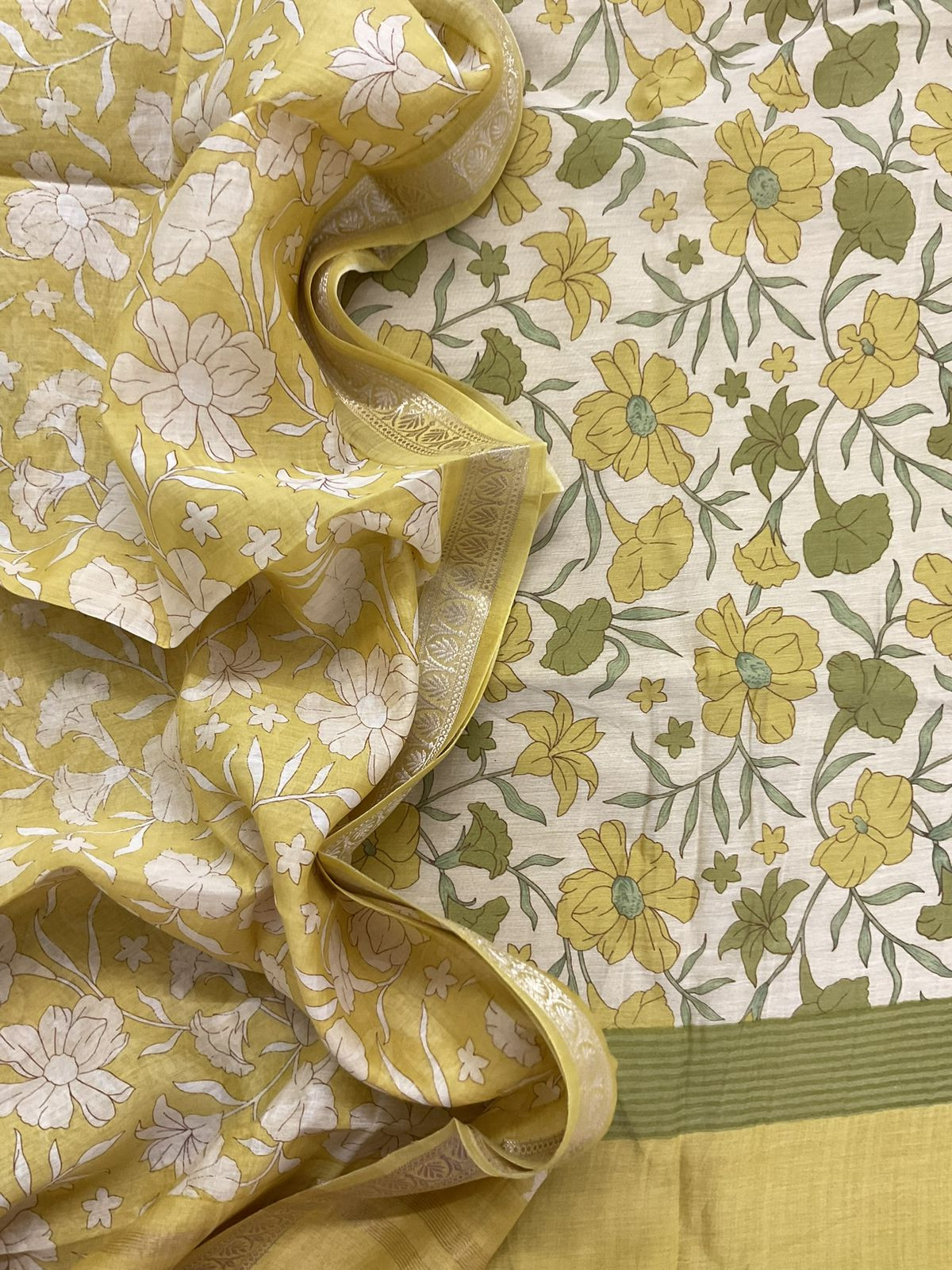 Pure Mul Chanderi Printed Suit - Yellow