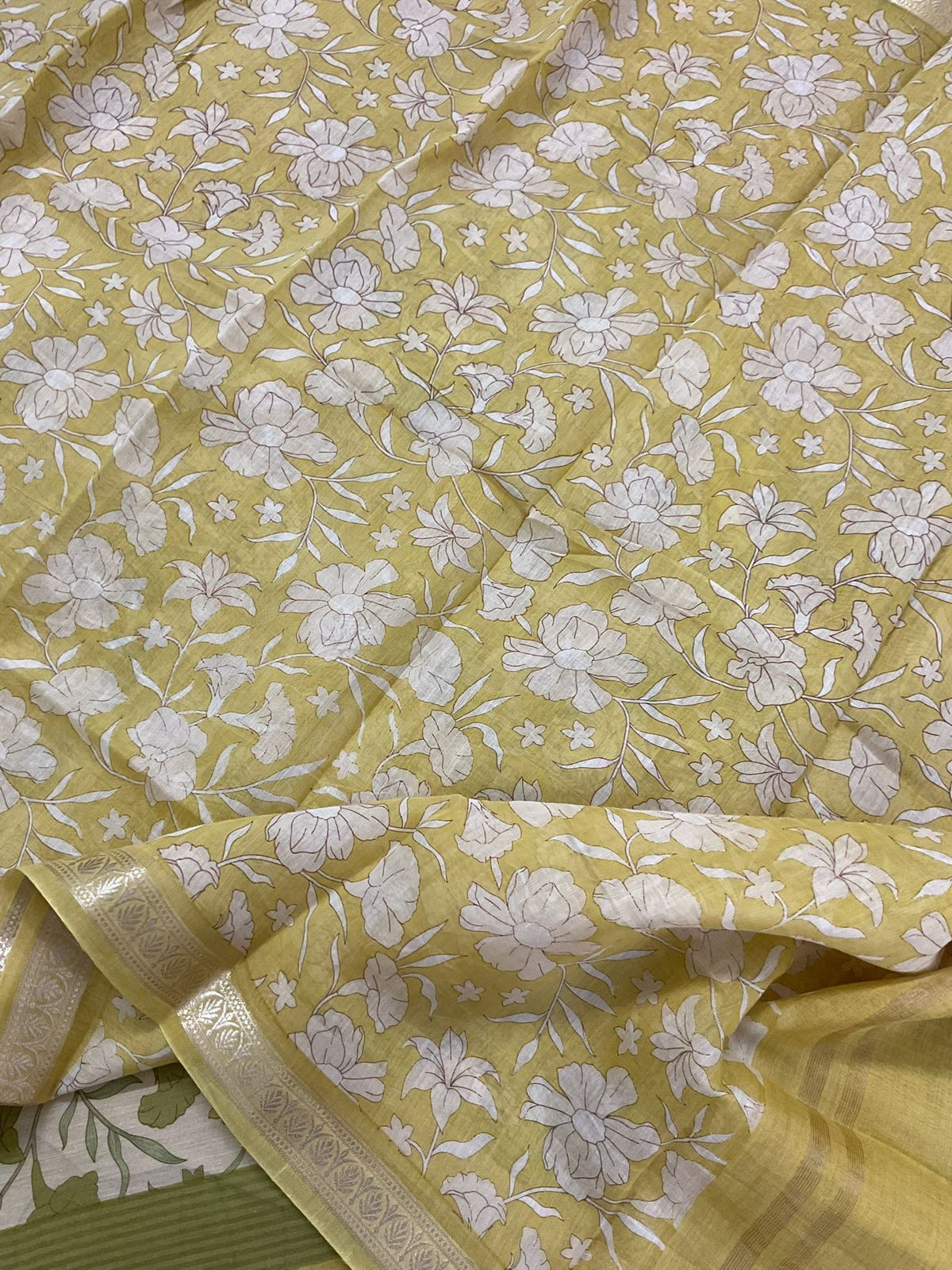 Pure Mul Chanderi Printed Suit - Yellow