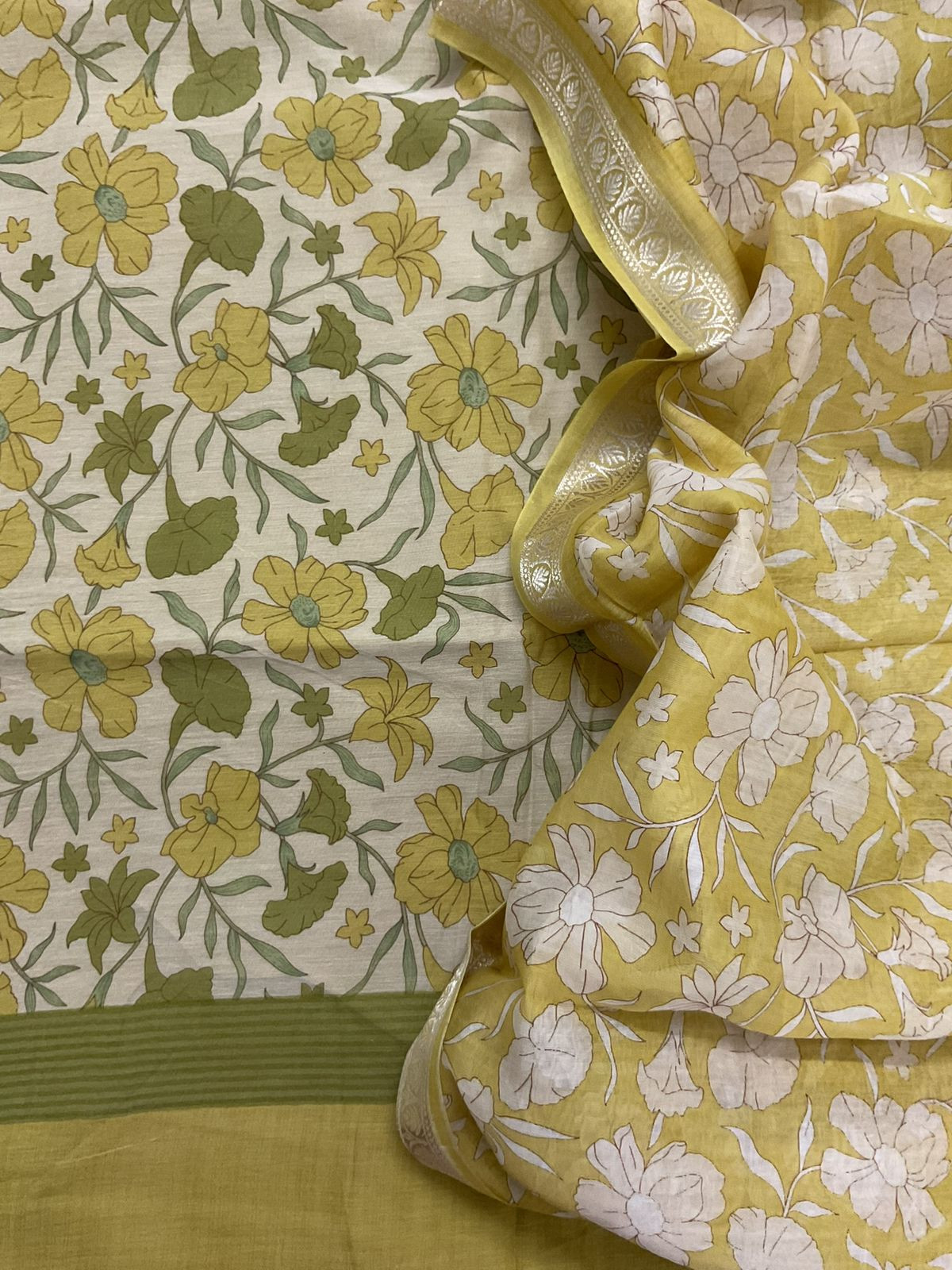 Pure Mul Chanderi Printed Suit - Yellow