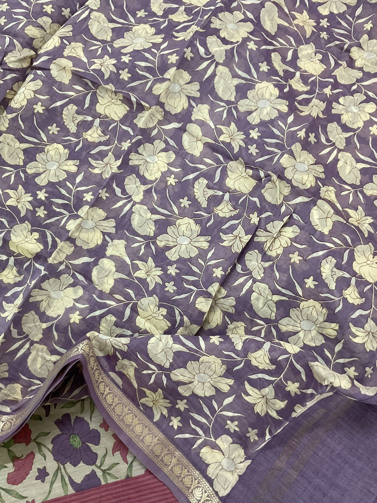 Pure Mul Chanderi Printed Suit - Lavender