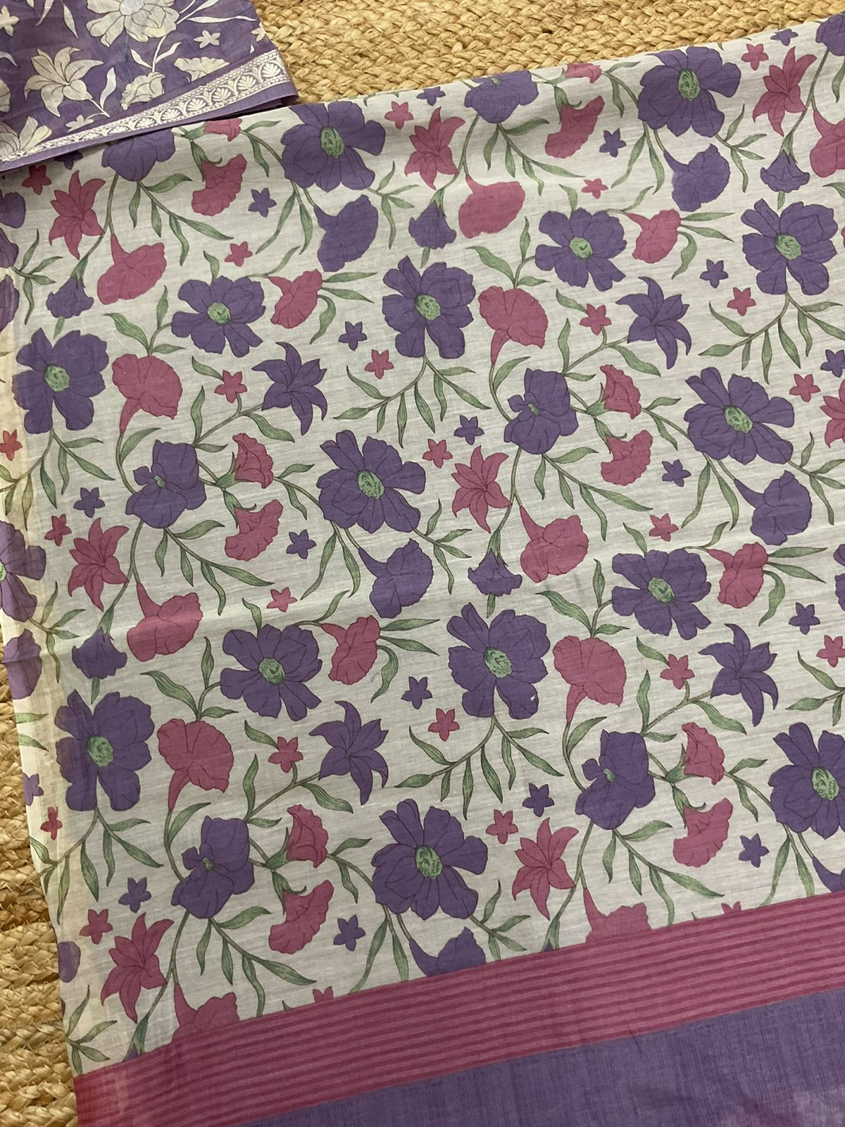 Pure Mul Chanderi Printed Suit - Lavender