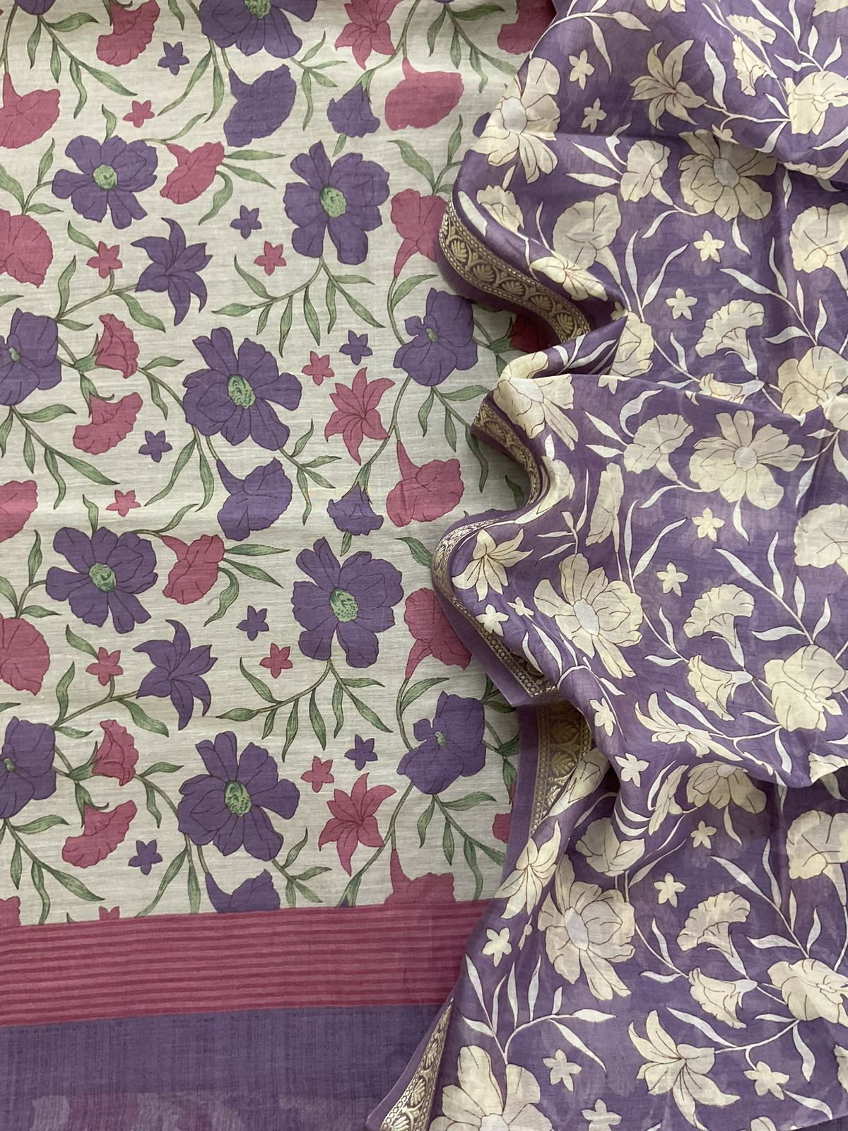 Pure Mul Chanderi Printed Suit - Lavender