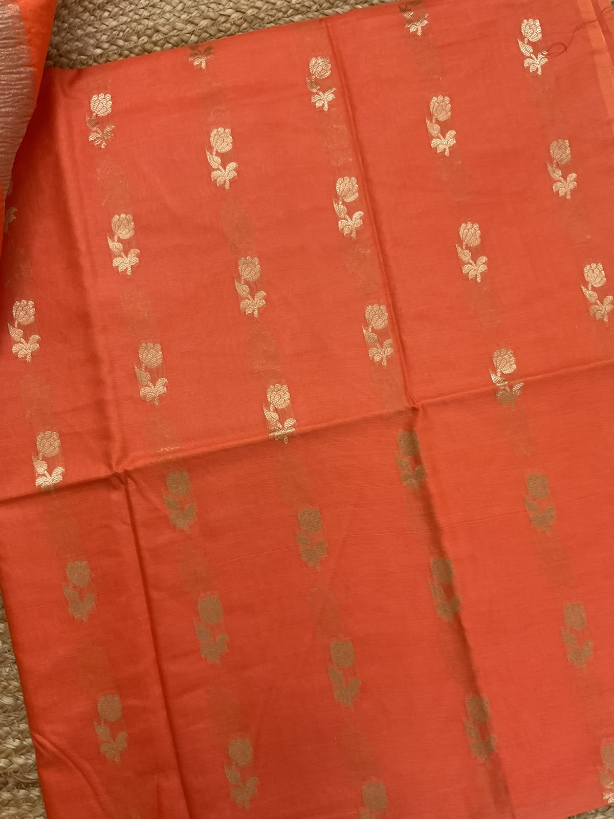 Soft Fine Chanderi Banarasi Weaved Suit - Orange
