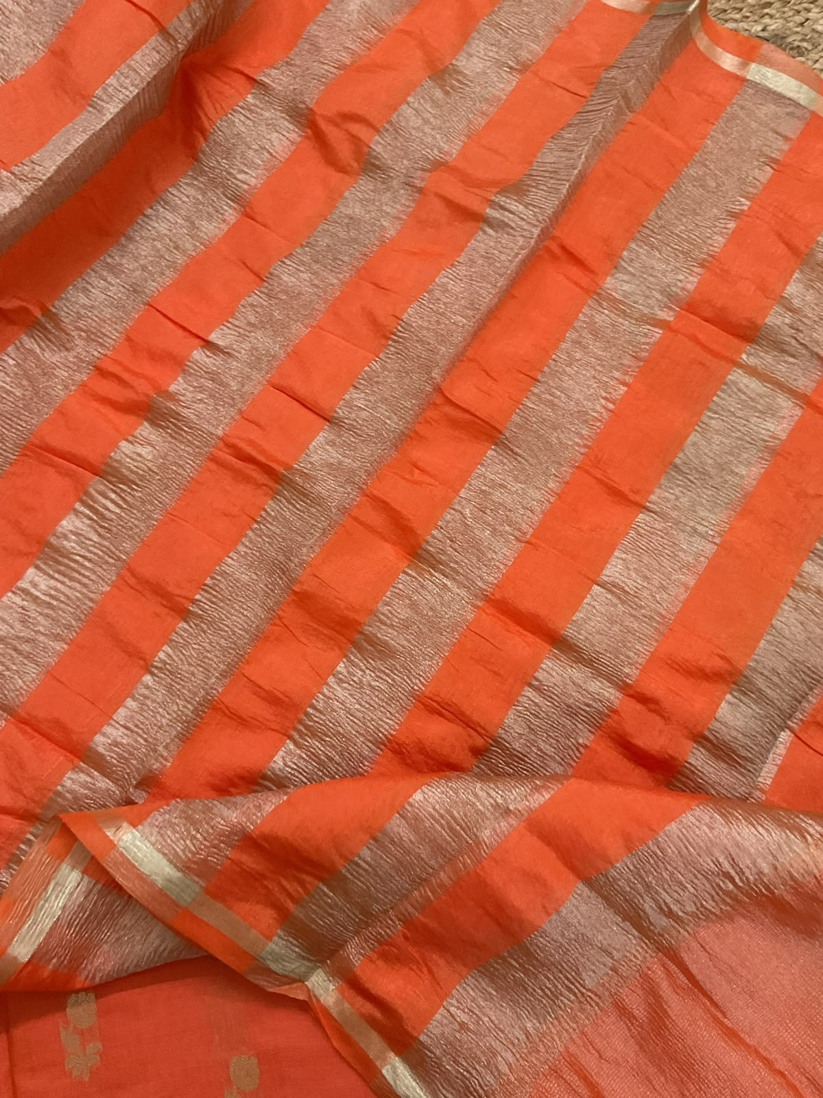 Soft Fine Chanderi Banarasi Weaved Suit - Orange