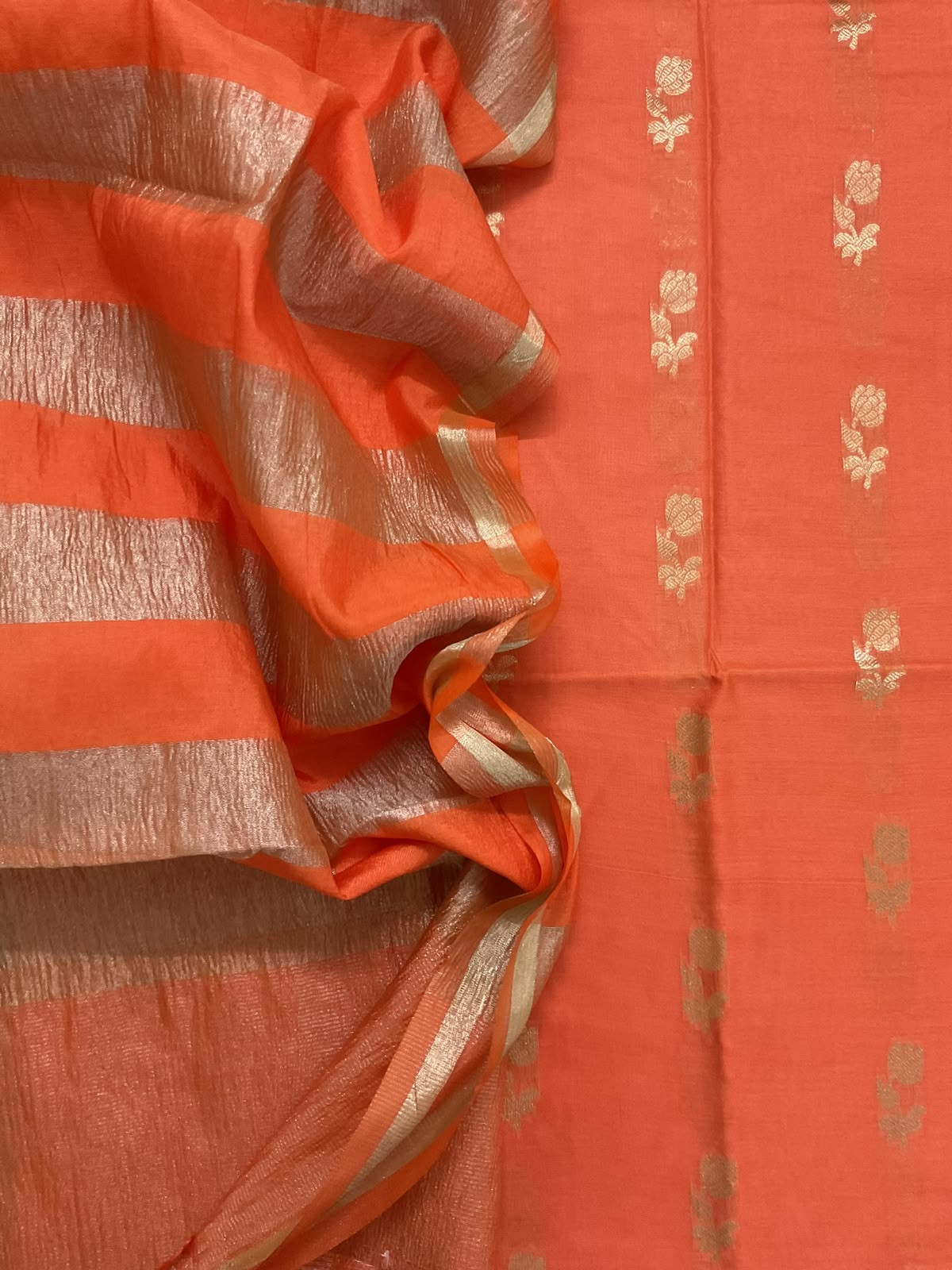 Soft Fine Chanderi Banarasi Weaved Suit - Orange
