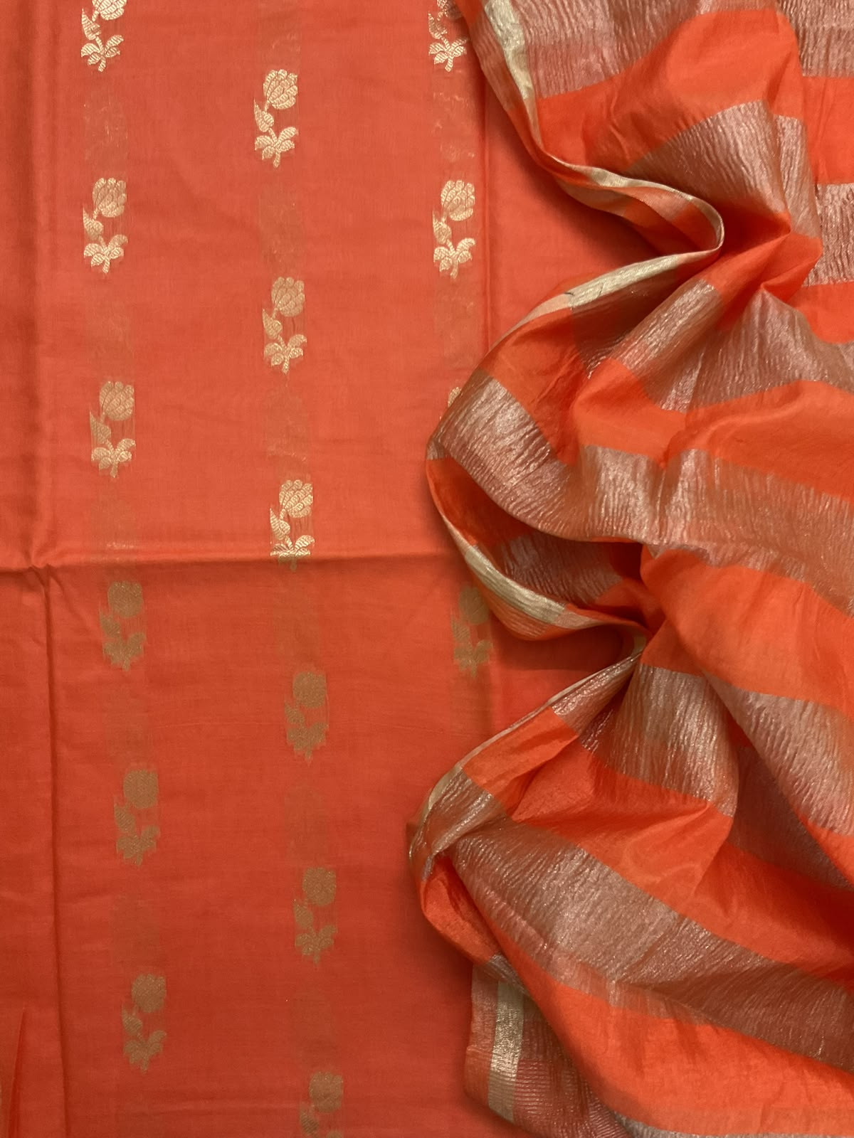 Soft Fine Chanderi Banarasi Weaved Suit - Orange