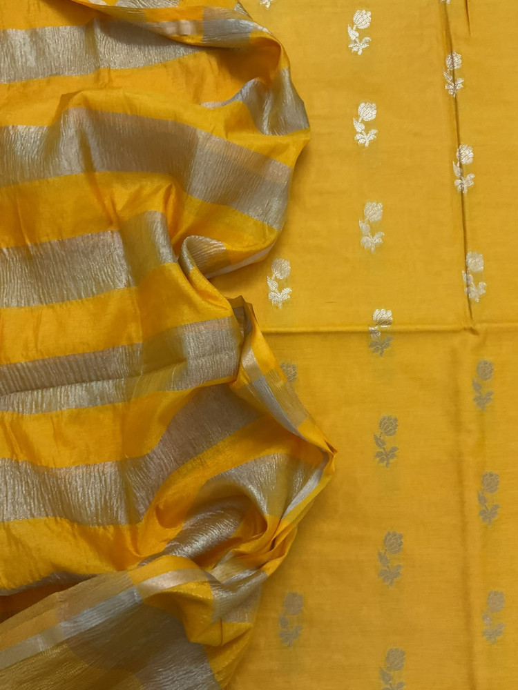 Image of Soft Fine Chanderi Banarasi Weaved Suit - Yellow