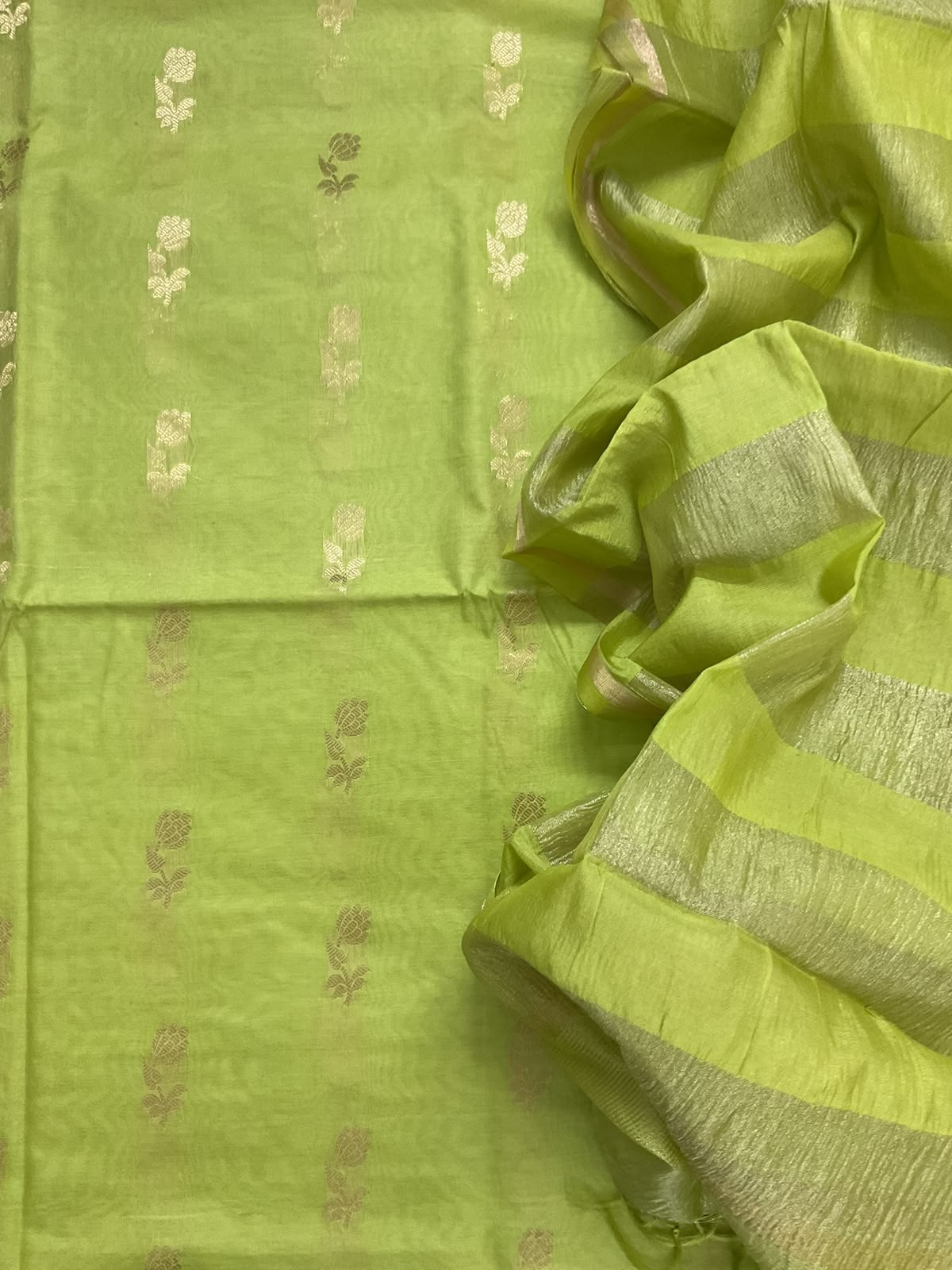 Soft Fine Chanderi Banarasi Weaved Suit - Green