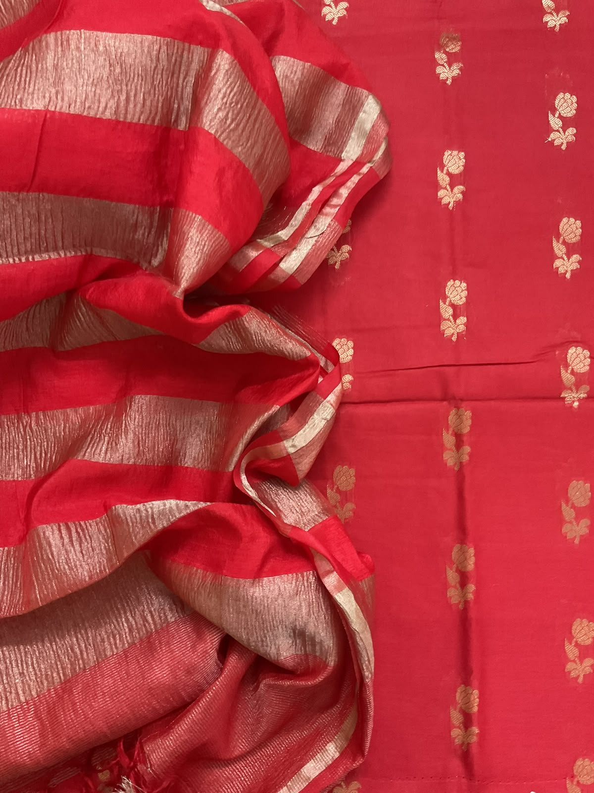 Soft Fine Chanderi Banarasi Weaved Suit - Red