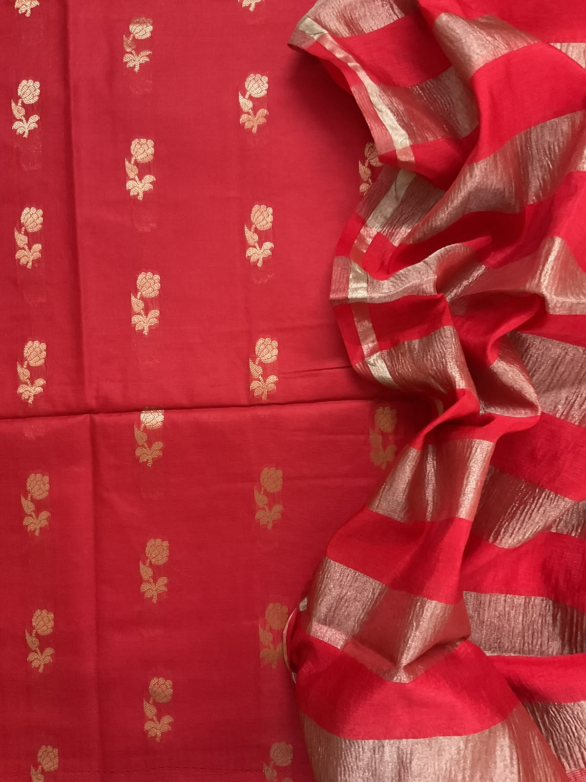 Soft Fine Chanderi Banarasi Weaved Suit - Red