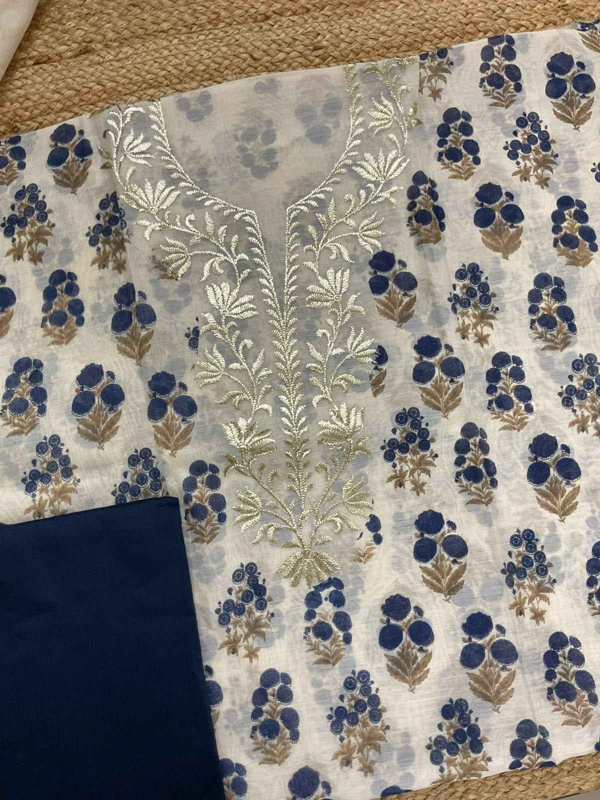 Pure Chanderi Printed Embroidered Suit - Cream