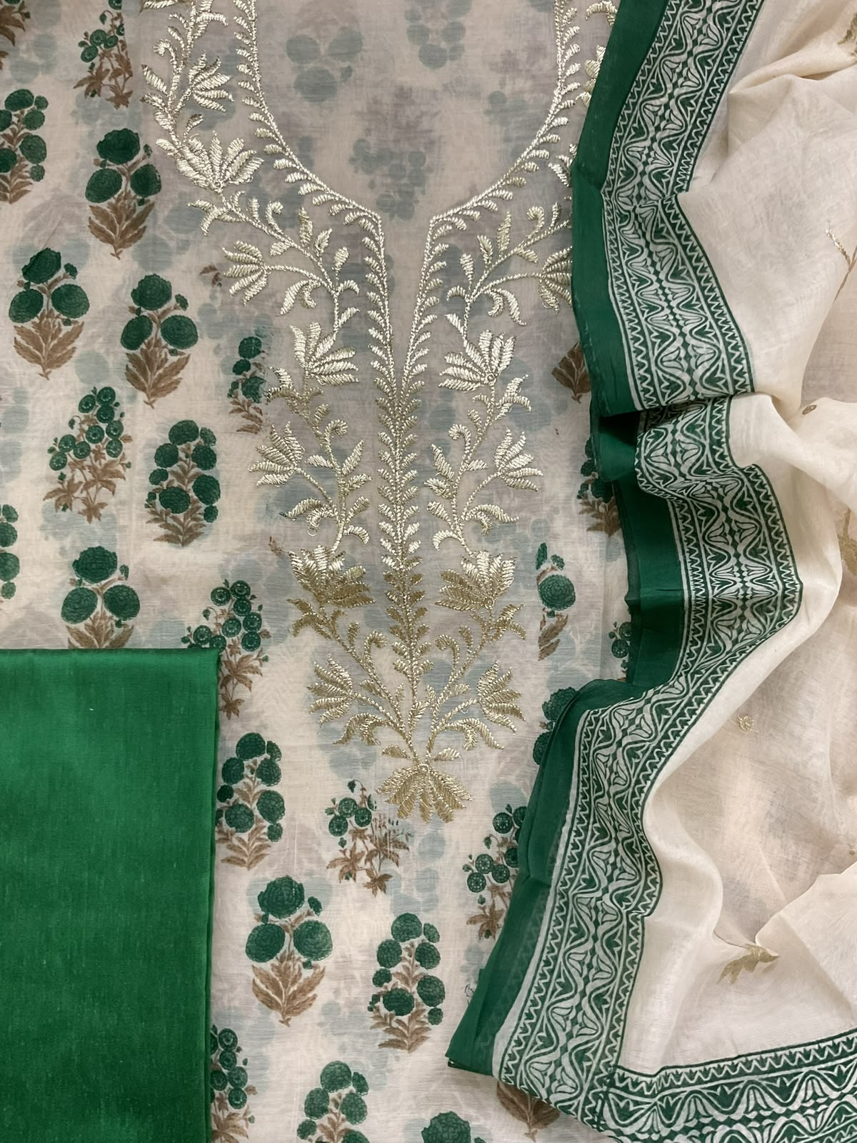Pure Chanderi Printed Embroidered Suit - Cream